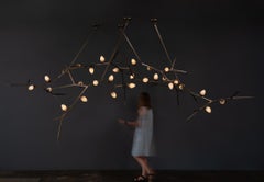 Thorn 100 (28) Brass & Blown Glass Chandelier Handmade by Andrea Claire Studio