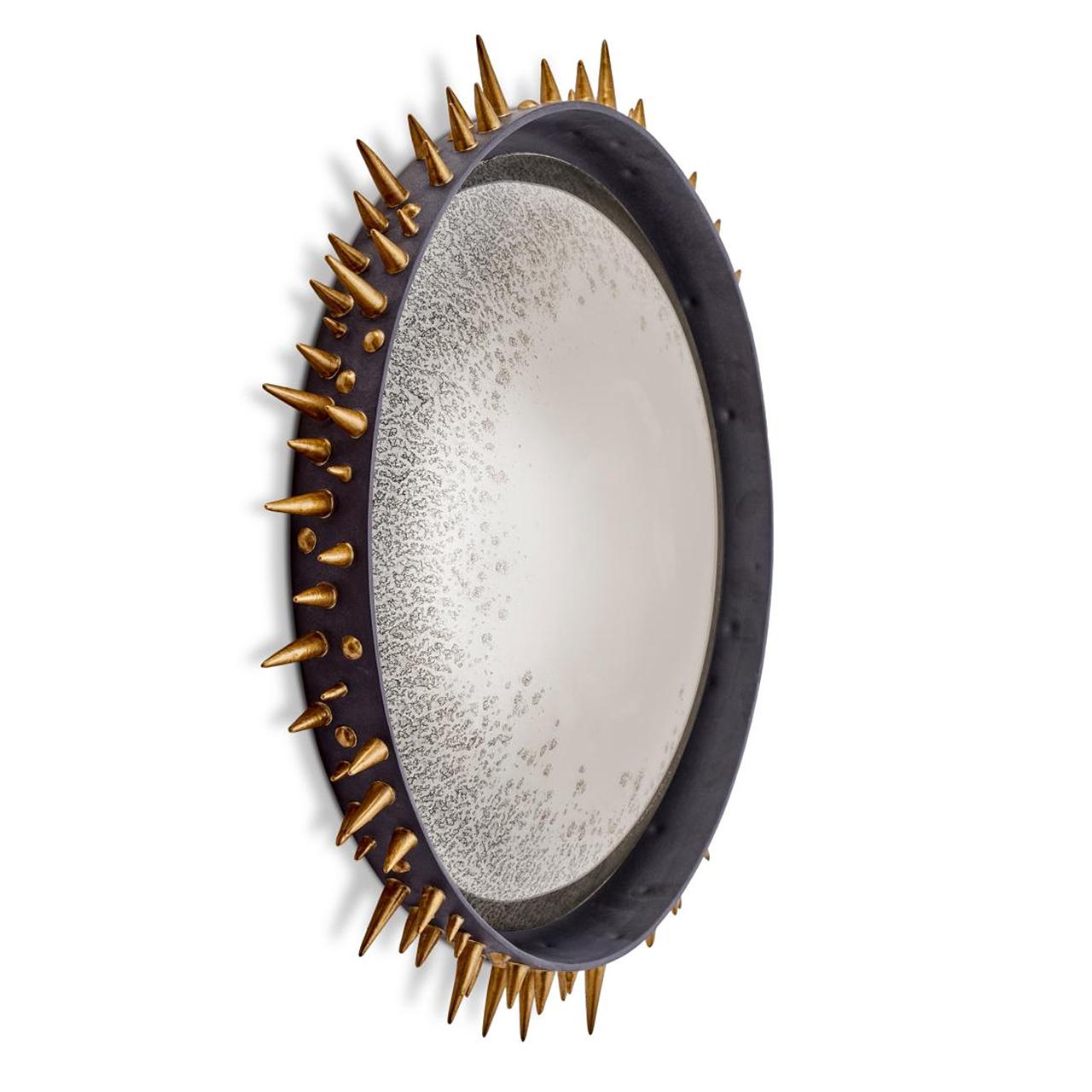 Mirror thorn with earthenware frame
and back. With convex antique mirror.