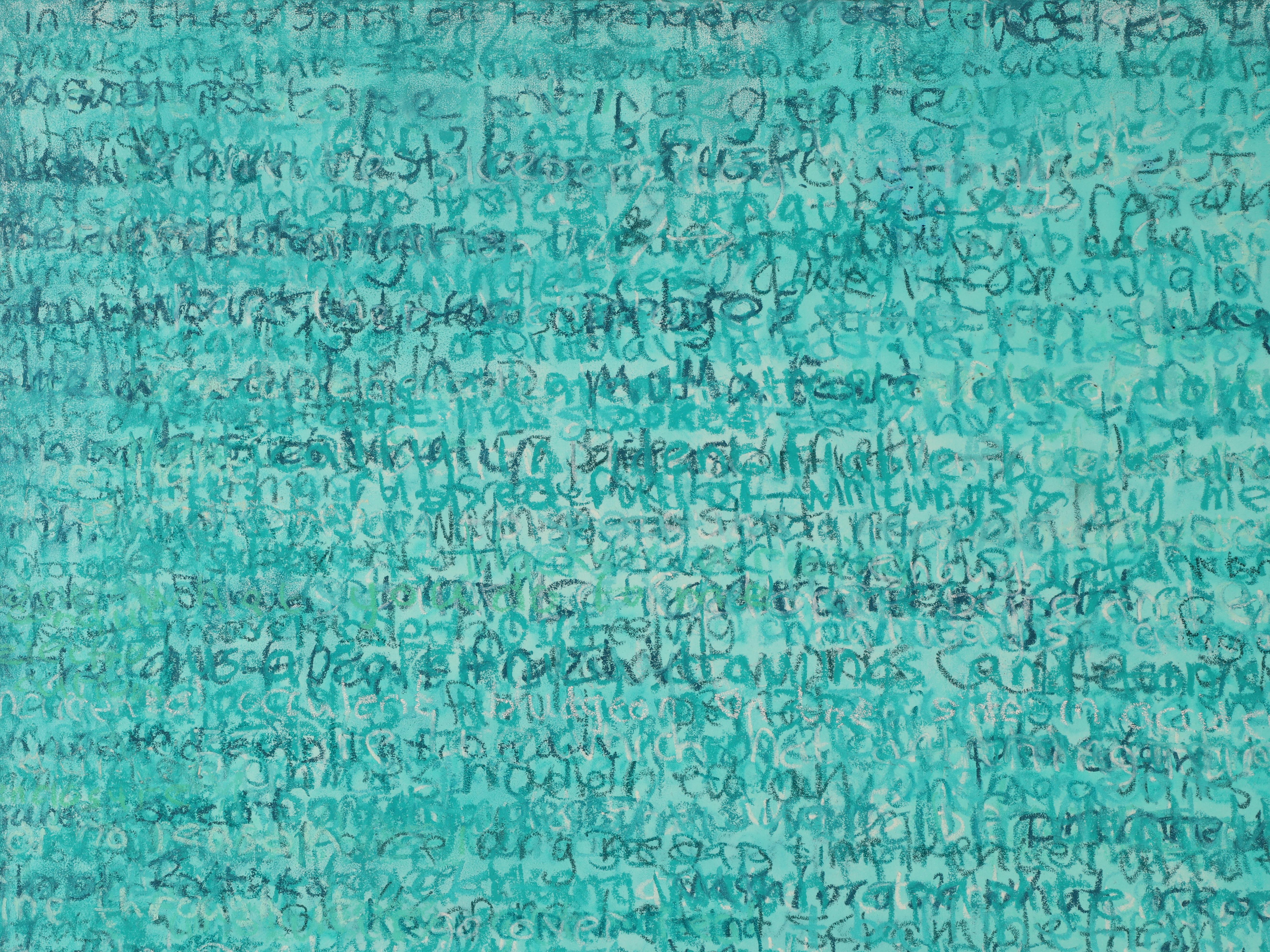 Green Proto Writing - Abstract Impressionist Painting by Edward Povey