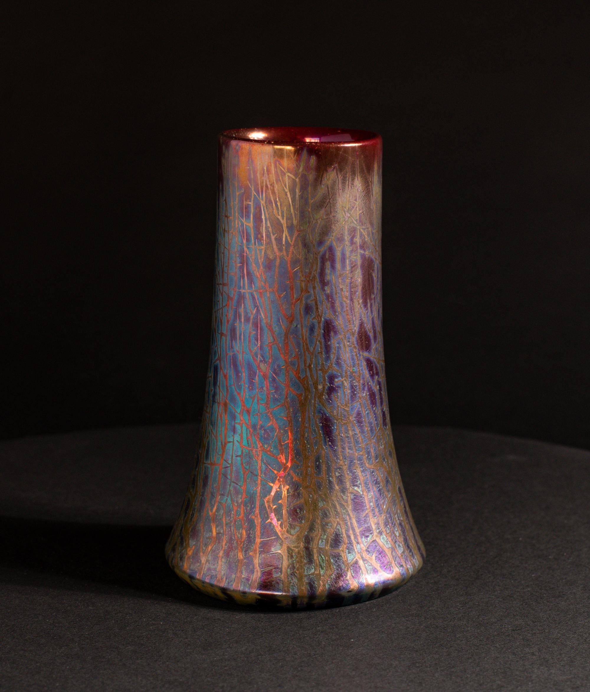 Glazed Thorny Iridescent Art Nouveau Vase For Sale