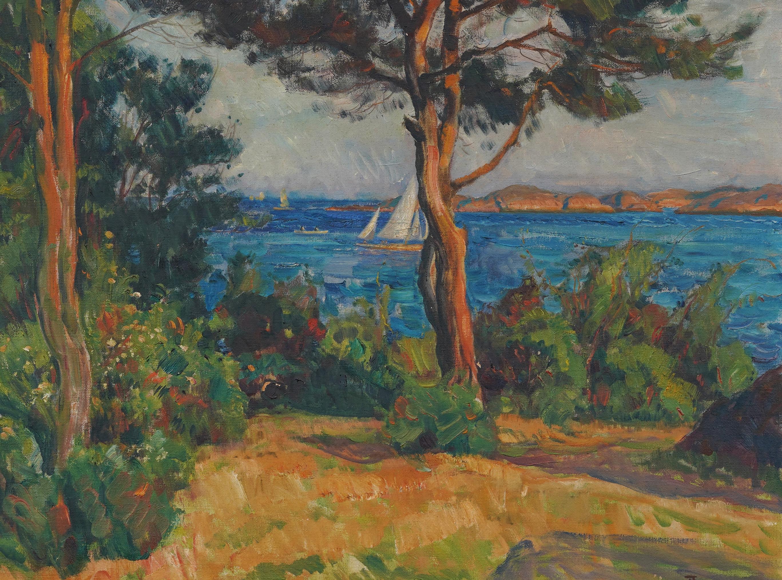 Antique French Norwegian Impressionist Sunset Seascape Pintura enmarcada firmada en venta 1
