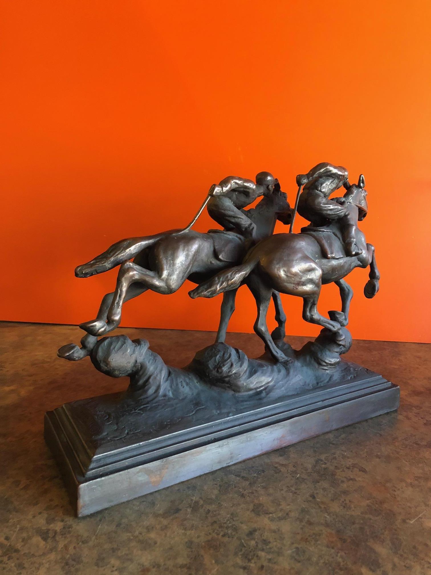 Thoroughbred Horses Racing Bronze Sculpture by Paul Herzel In Good Condition In San Diego, CA