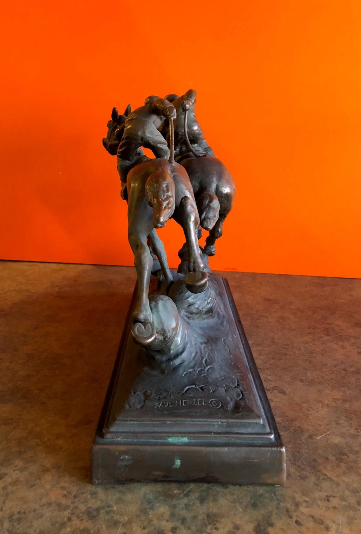 20th Century Thoroughbred Horses Racing Bronze Sculpture by Paul Herzel