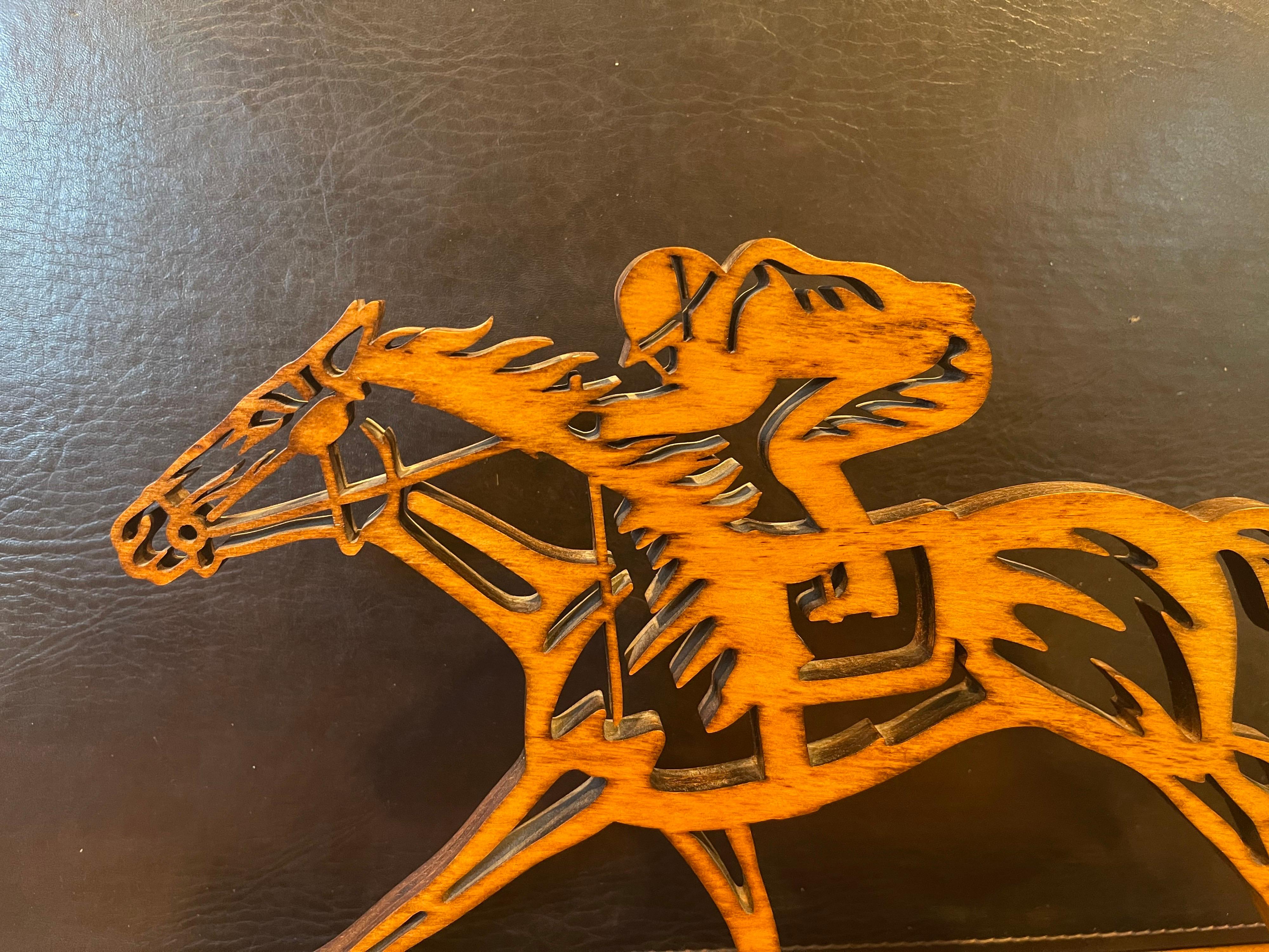 American Thoroughbred Horses Racing Wood Sculpture For Sale