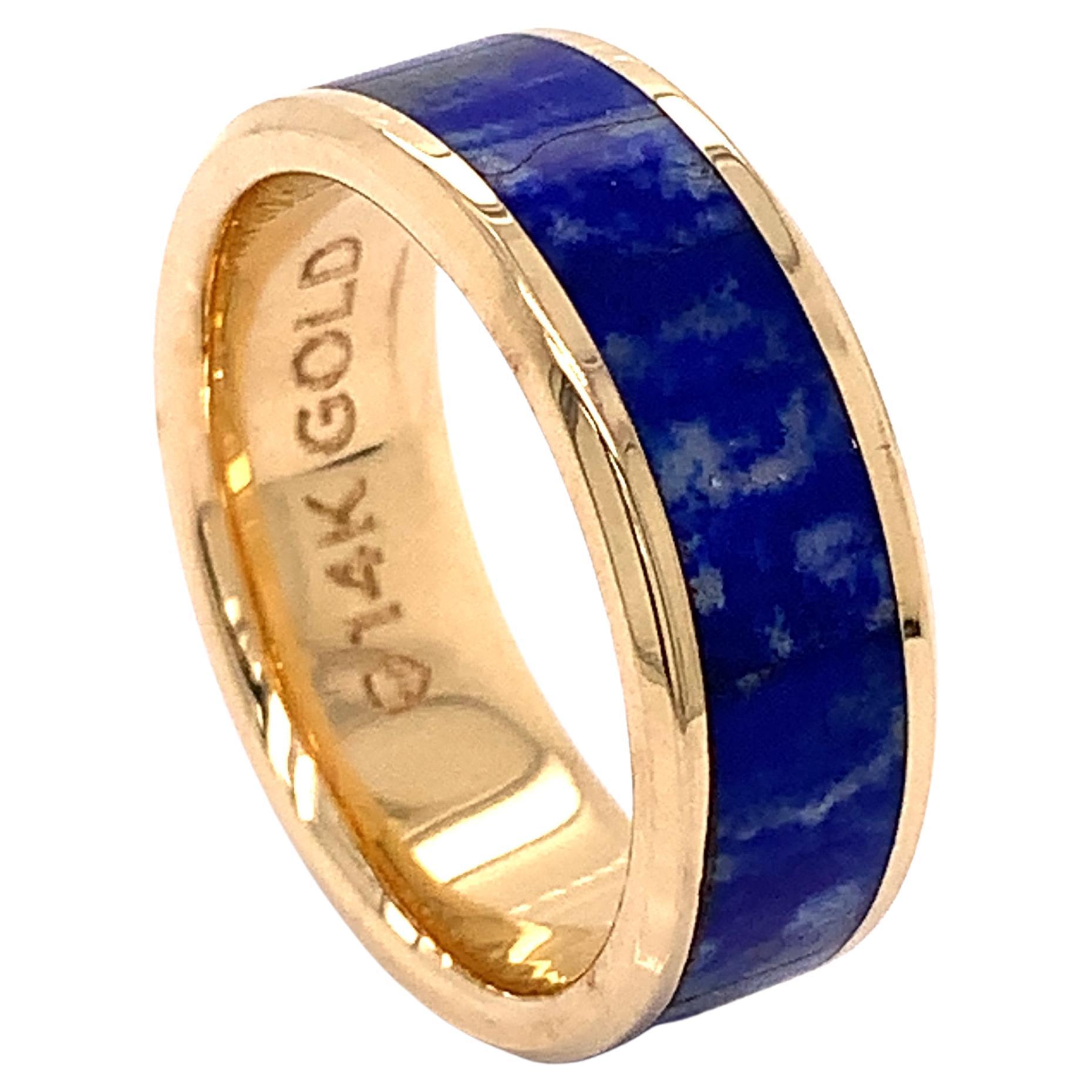 THORSTEN LAZARUS 14K Yellow Gold Blue Lapis Lazuli Inlay  For Sale