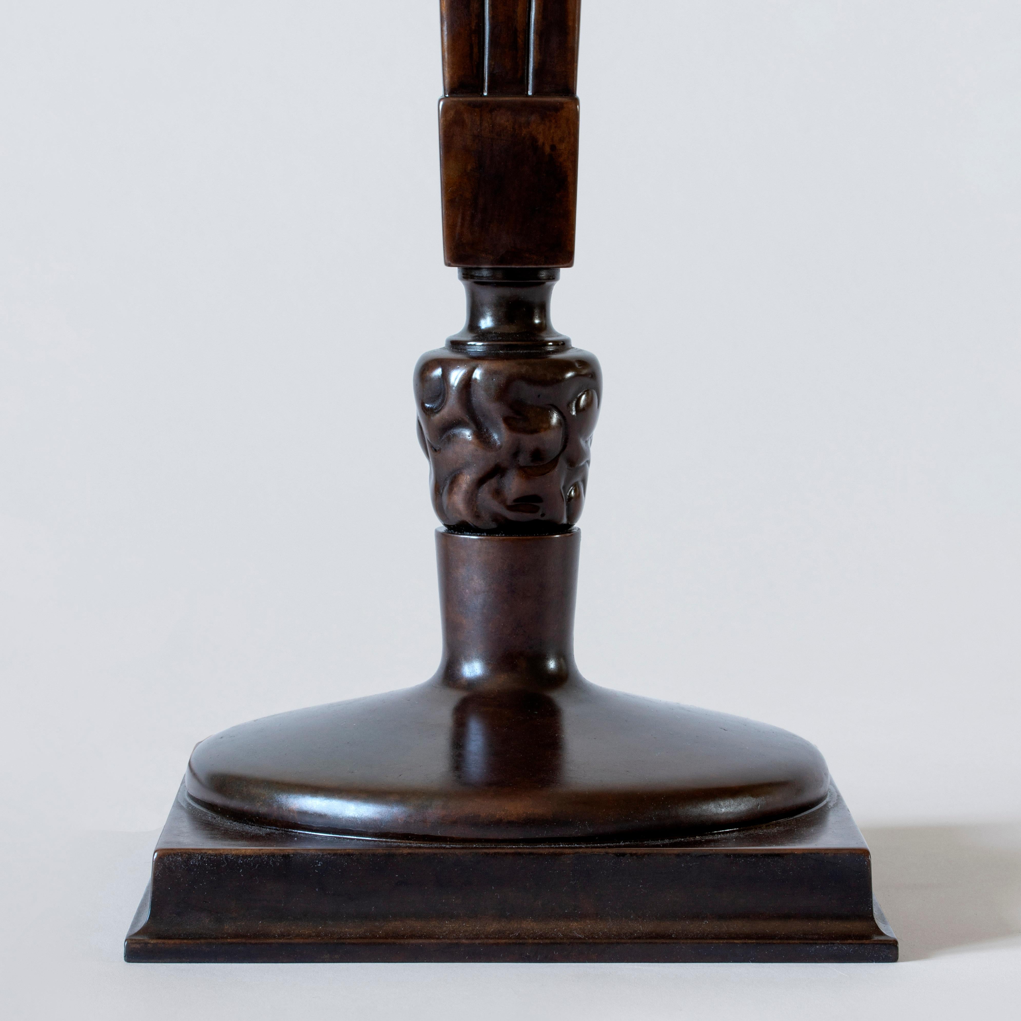 20th Century Thorvald Bindesbøll for Tvermoes & Abrahamsen Danish Patinated Bronze Table Lamp