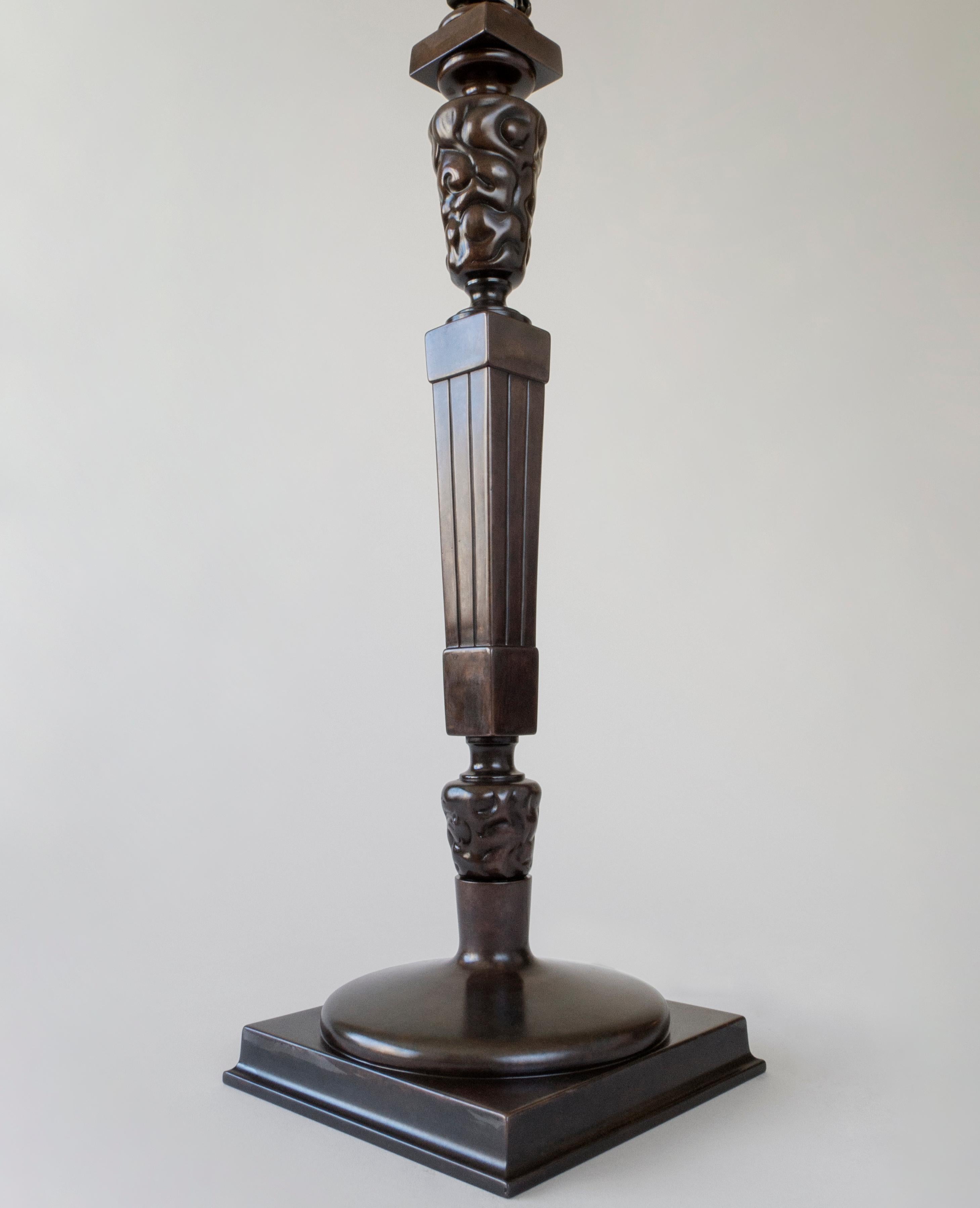 Art Nouveau Thorvald Bindesbøll, Rare Danish Patinated Bronze Jugend Table Lamp For Sale