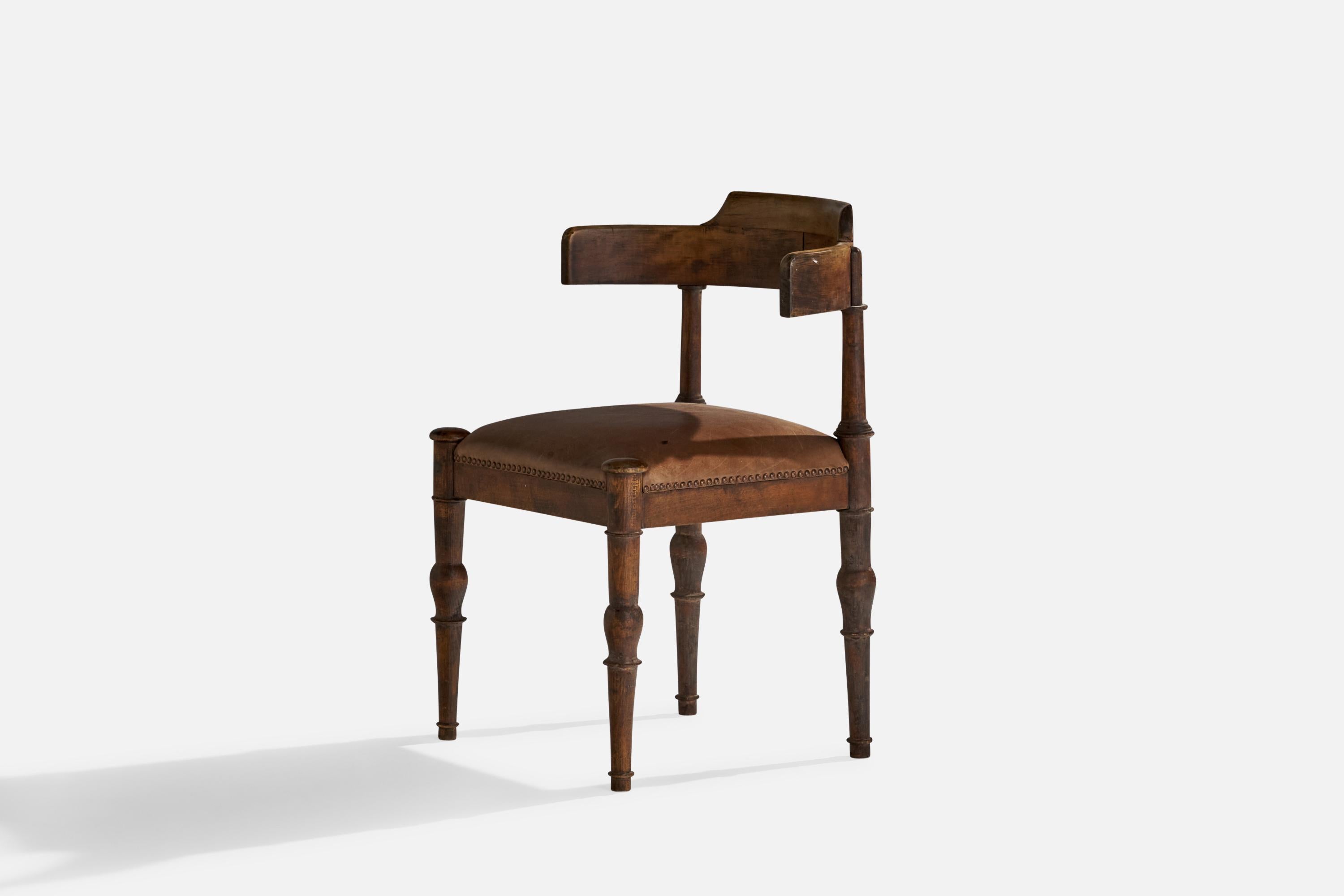 Early 20th Century Thorvald Bindesbøll, Side Chair, Leather, Wood, Denmark, 1900 For Sale