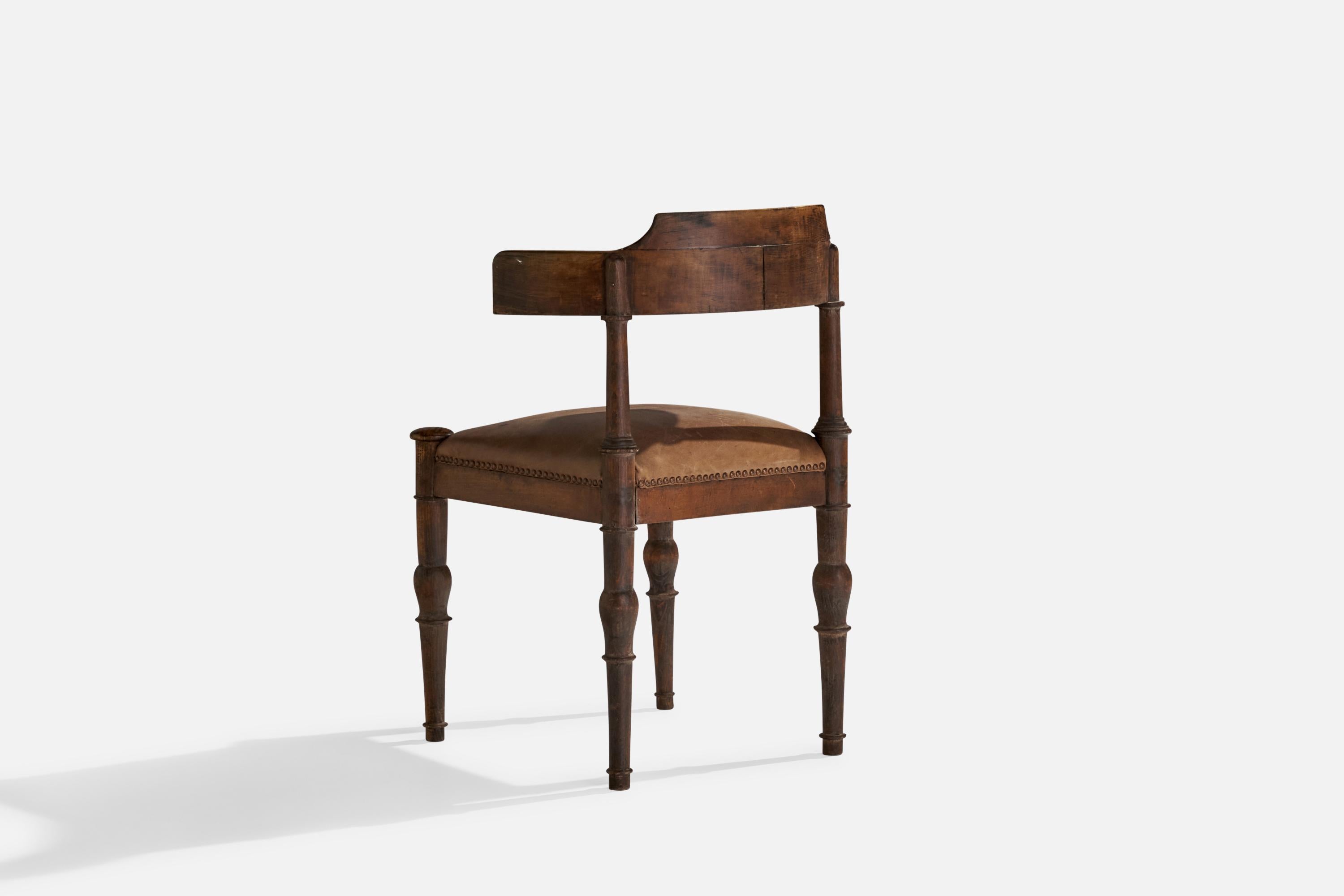 Cuir Thorvald Bindesbøll, chaise d'appoint, cuir, Wood, Danemark, 1900 en vente