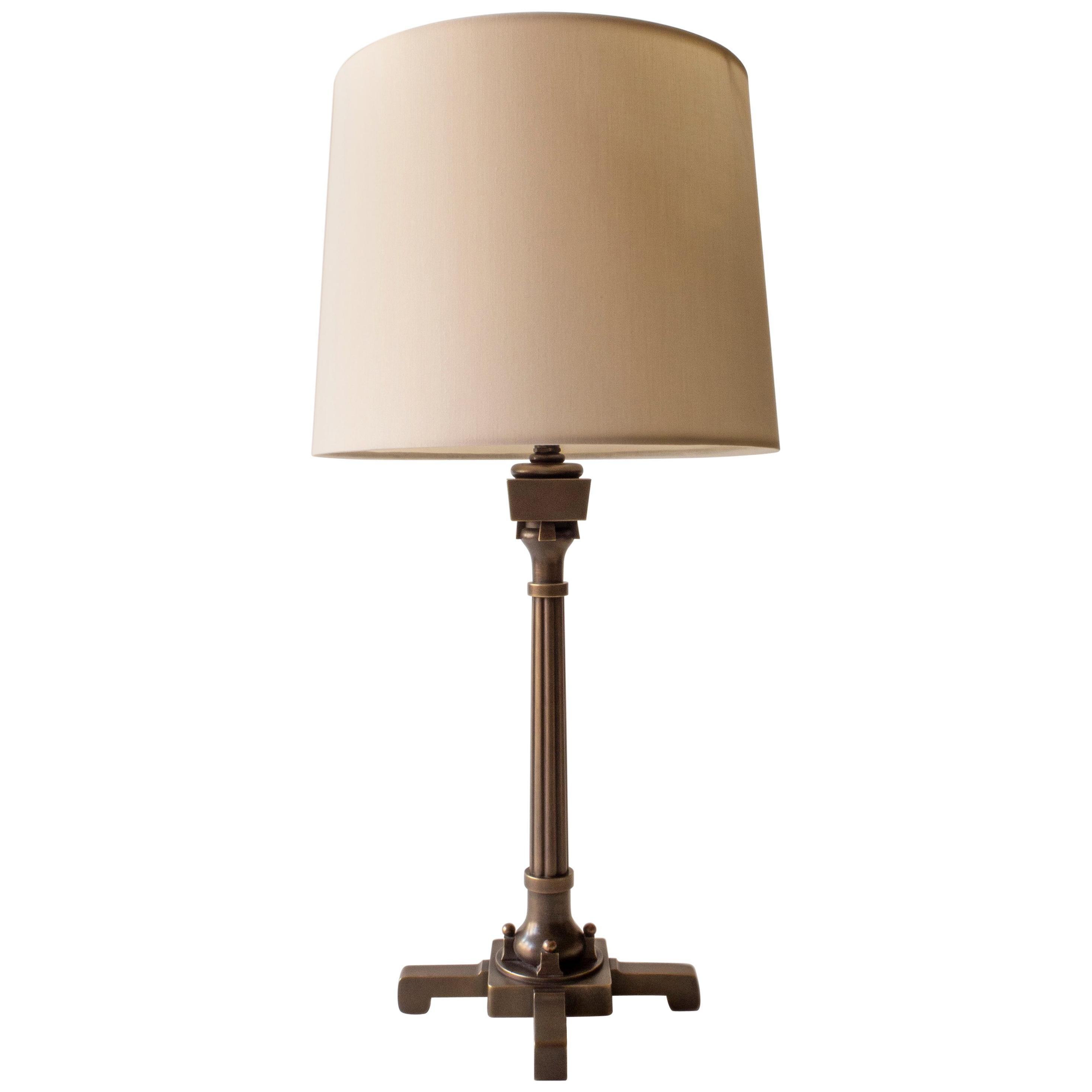 Thorvald Bindesbøll, Small Danish Patinated Brass Jugend Table Lamp