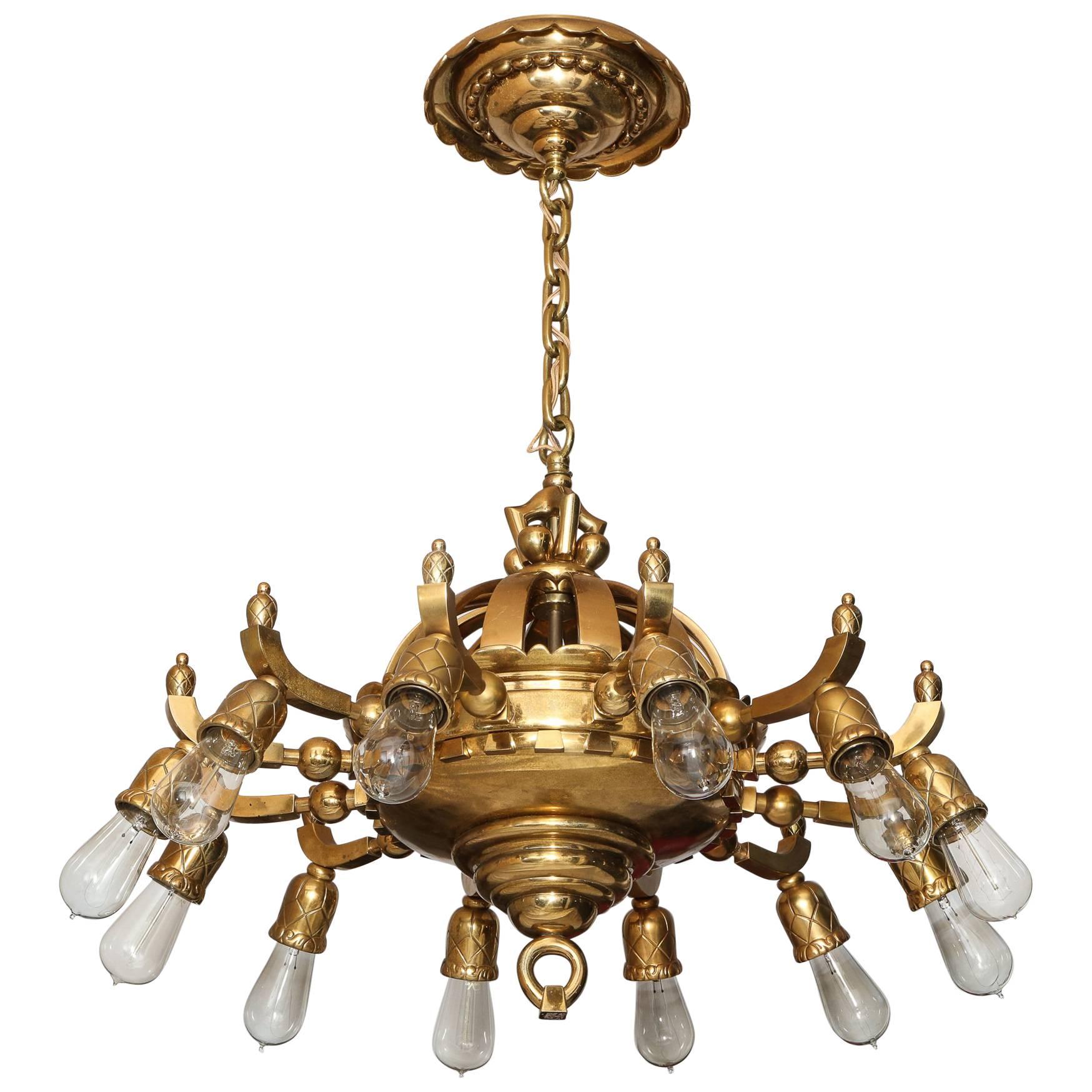 Thorvald Bindesbøll, Twelve-Armed Chandelier, "The Sun", circa 1900 For Sale