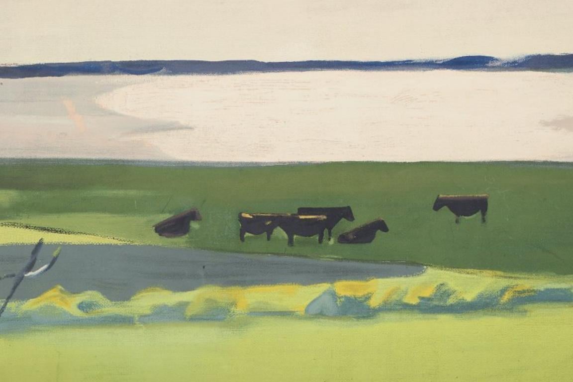 Scandinavian Modern Thorvald Hagedorn-Olsen. Oil on board. Modernist Danish landscape For Sale