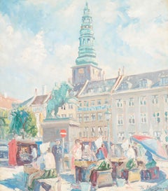 Thorvald Nygaard (1892-1973) - Oil, Fisherwives by the Statue of Bishop Absalon