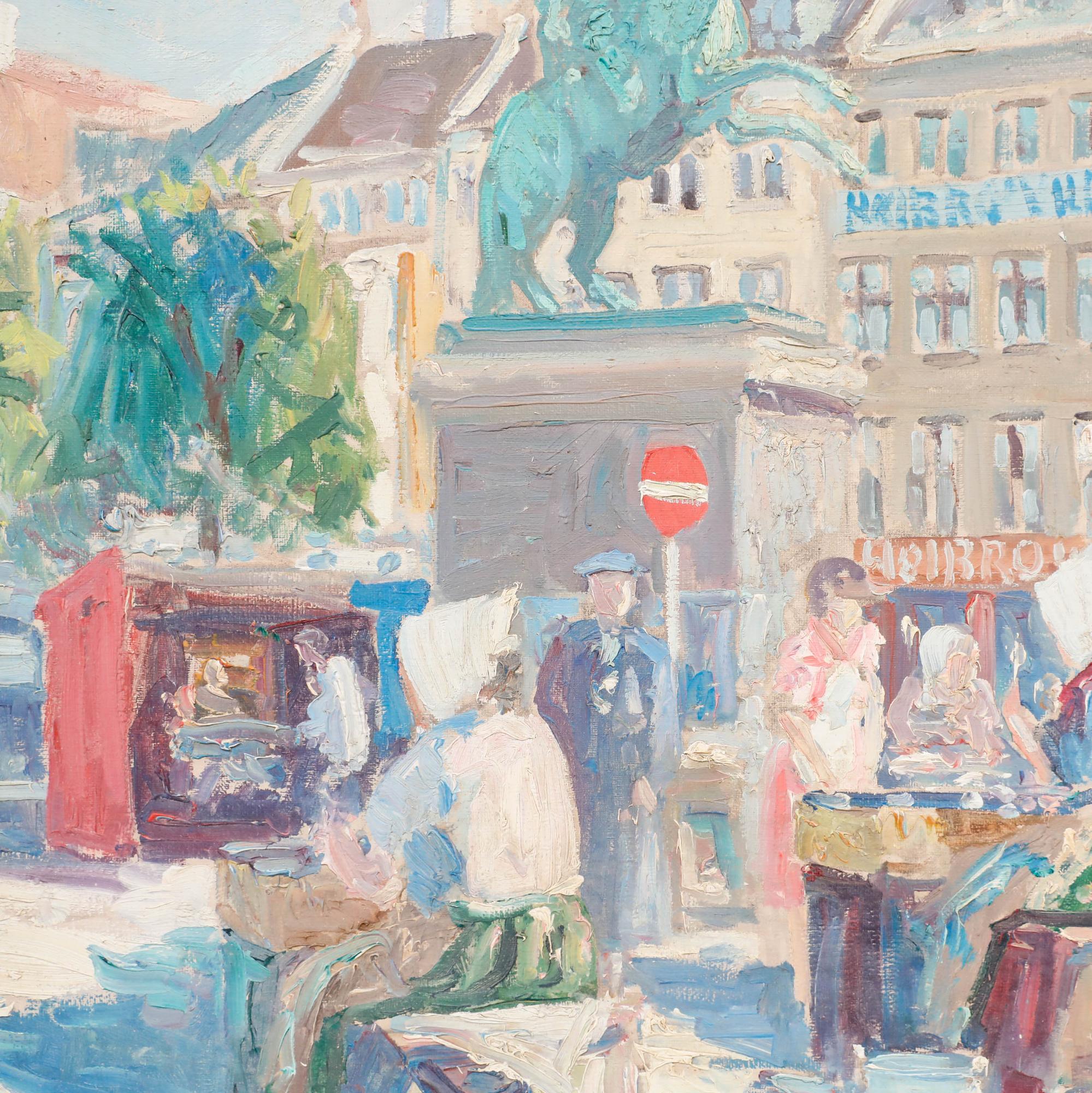 Thorvald Nygaard (1892-1973) - Huile, Pêcheuses près de la statue de l'évêque Absalon en vente 3