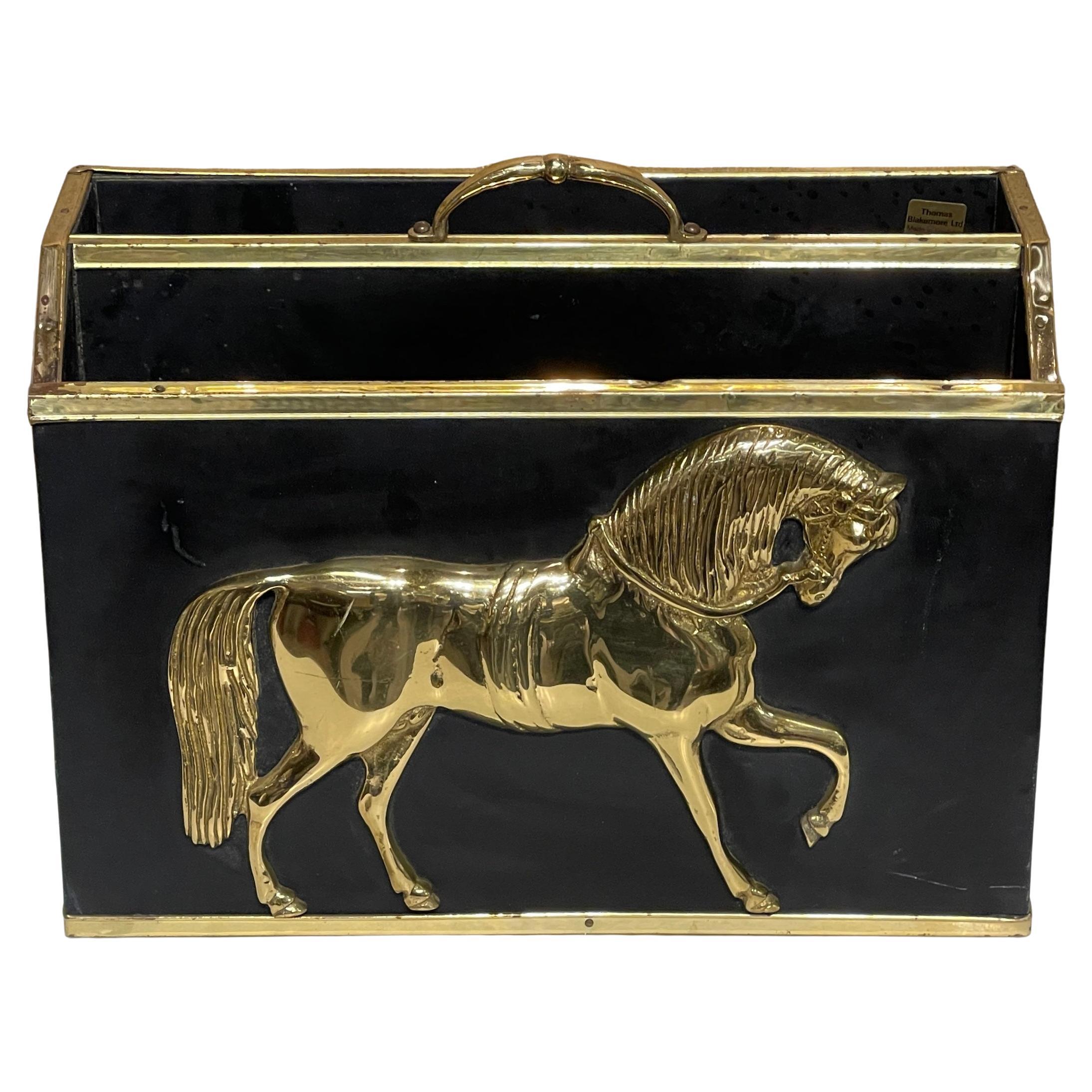 Thos. Blakemore Ltd. Portadocumenti a cavallo in ottone e pelle in stile Regency inglese in vendita