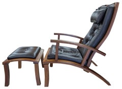 Thos. Moser “Lolling” Lounge Chair and Ottoman, Hard Wood, Leather