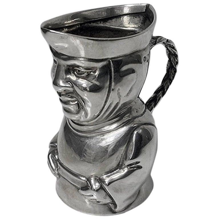 Women's or Men's Thos. Smiley Rare English Sterling Silver Toby Cream Jug, London, 1882