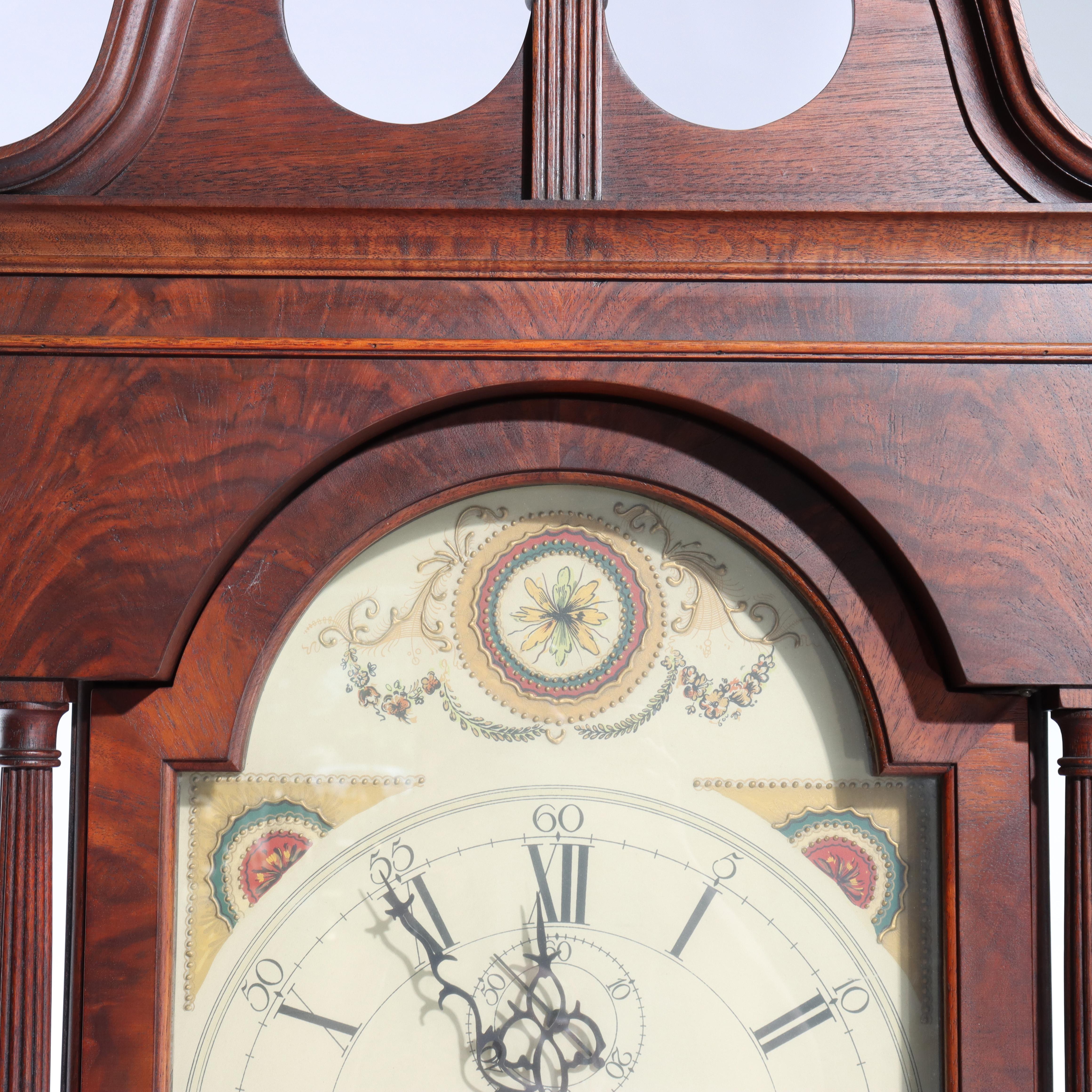 Thos Voight Philadelphia Copy Thomas Jefferson Flame Mahogany Grandfather Clock For Sale 6