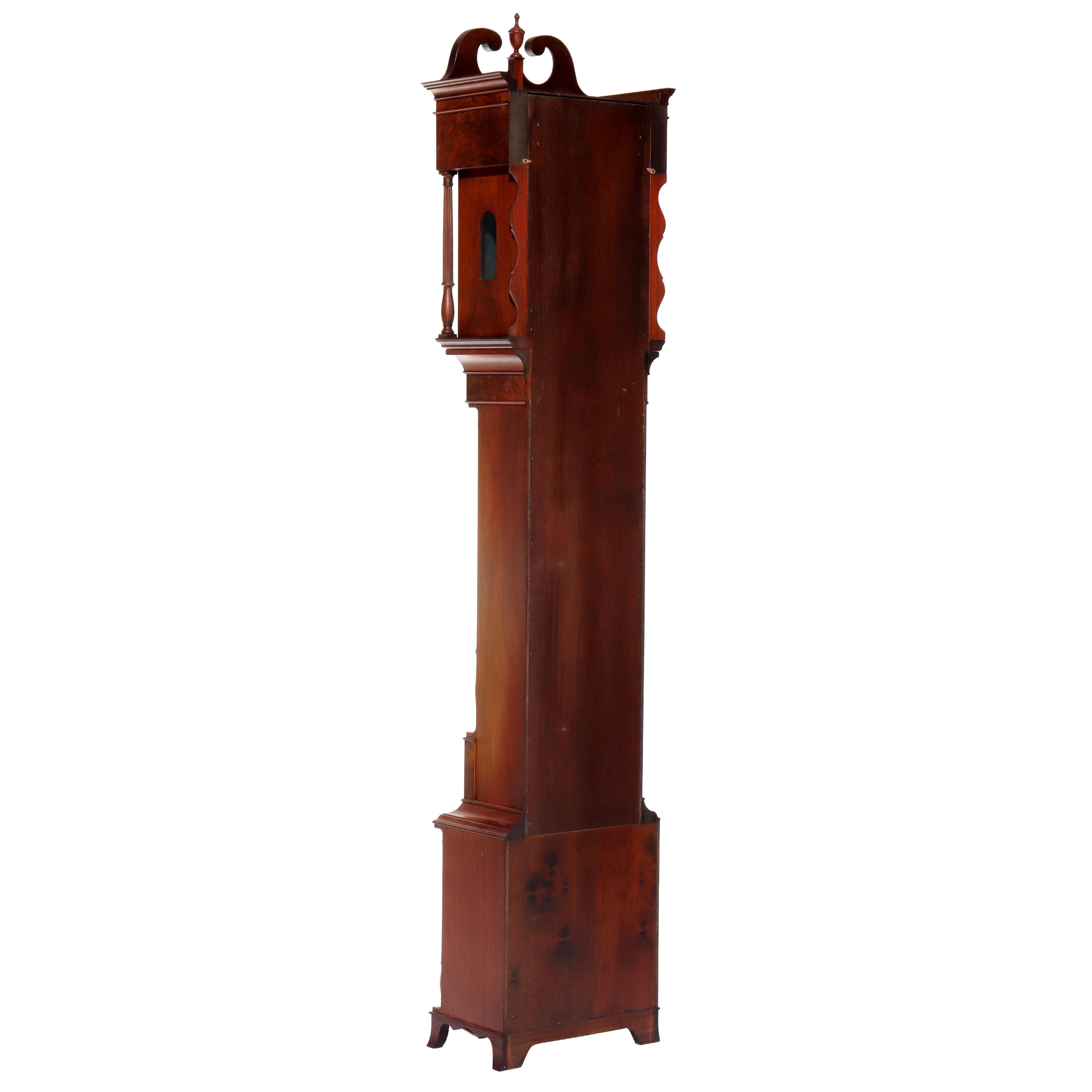 Thos Voight Philadelphia Copy Thomas Jefferson Flame Mahogany Grandfather Clock For Sale 8