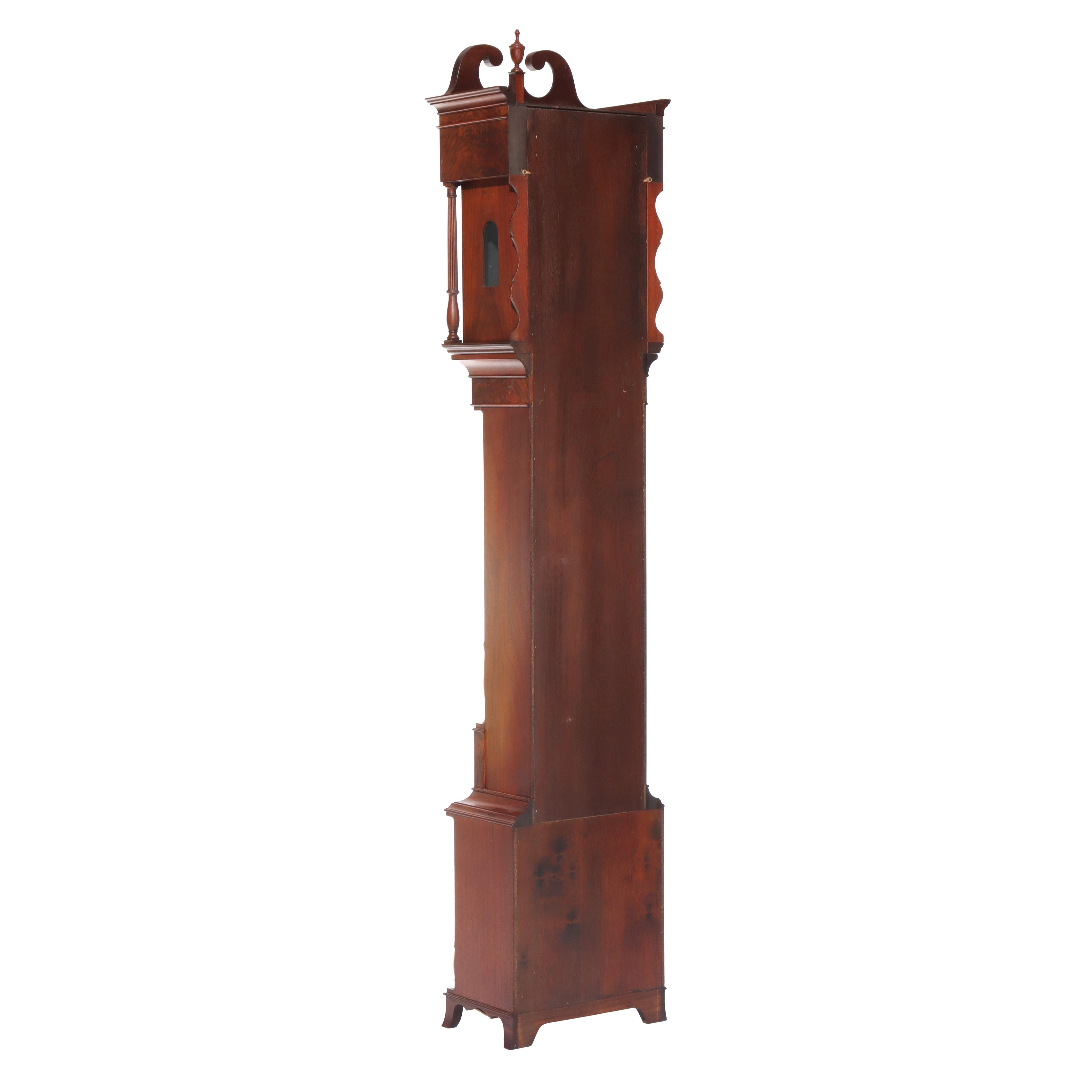 Thos Voight Philadelphia Copy Thomas Jefferson Flame Mahogany Grandfather Clock For Sale 13