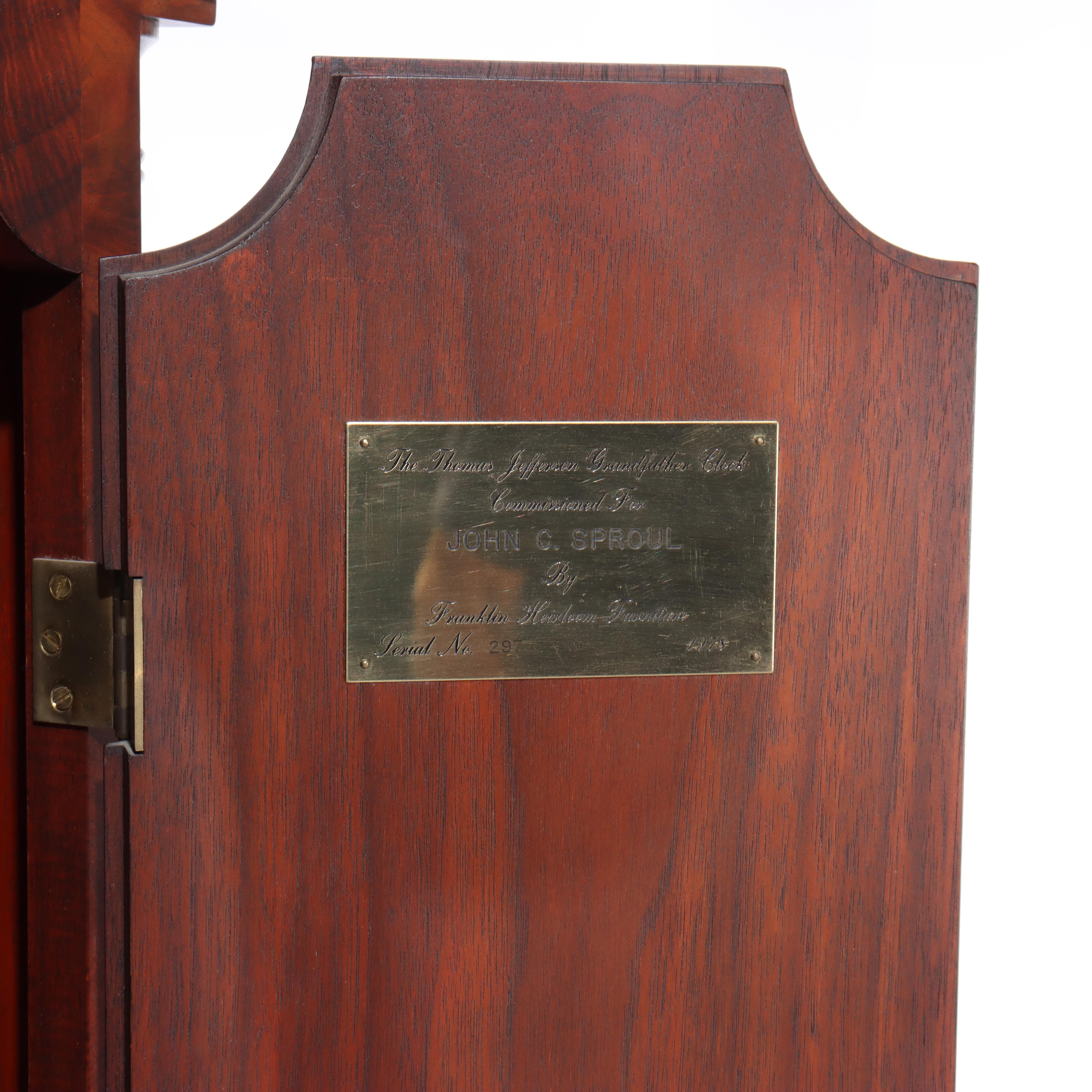 Thos Voight Philadelphia Copy Thomas Jefferson Flame Mahogany Grandfather Clock For Sale 15