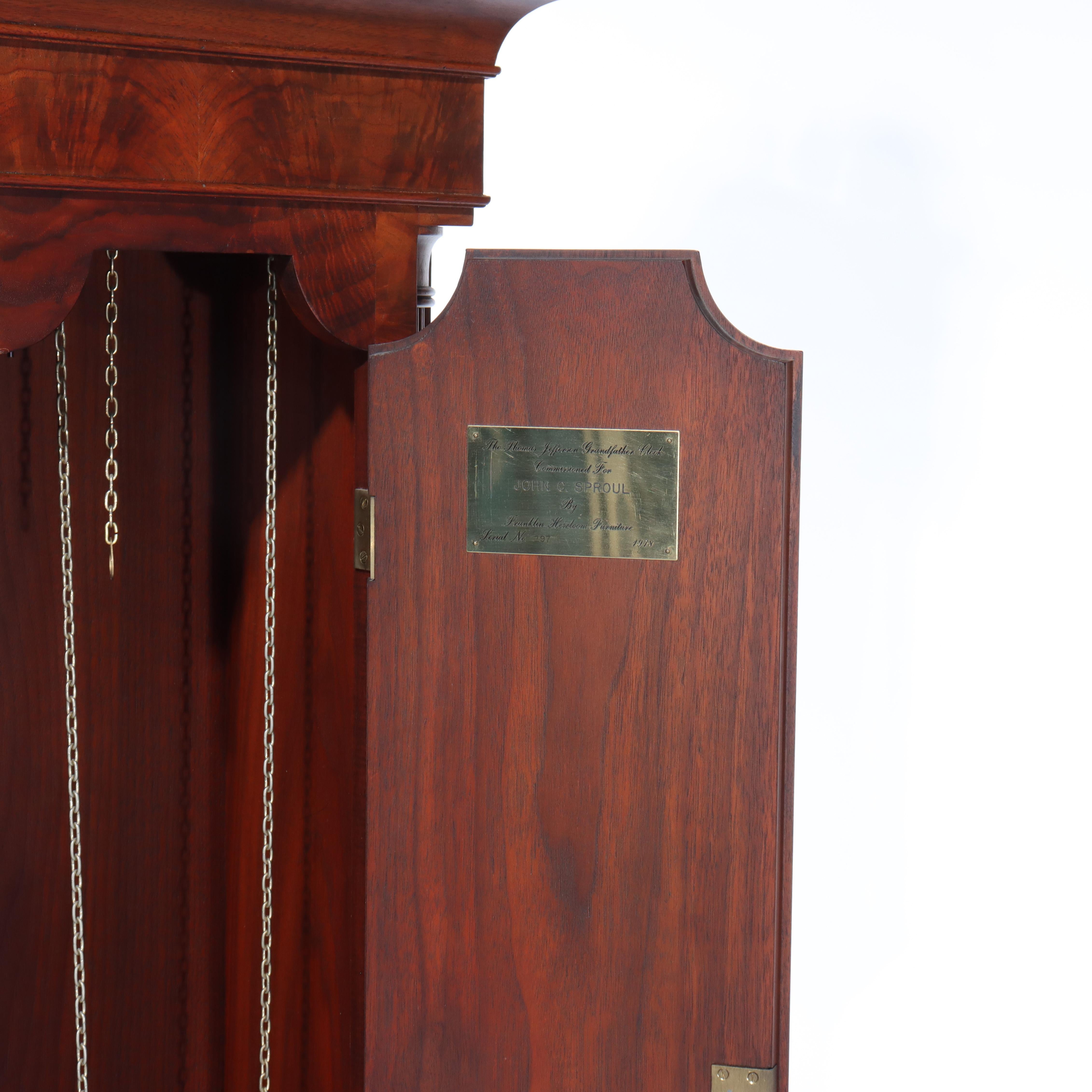 Thos Voight Philadelphia Copy Thomas Jefferson Flame Mahogany Grandfather Clock For Sale 16