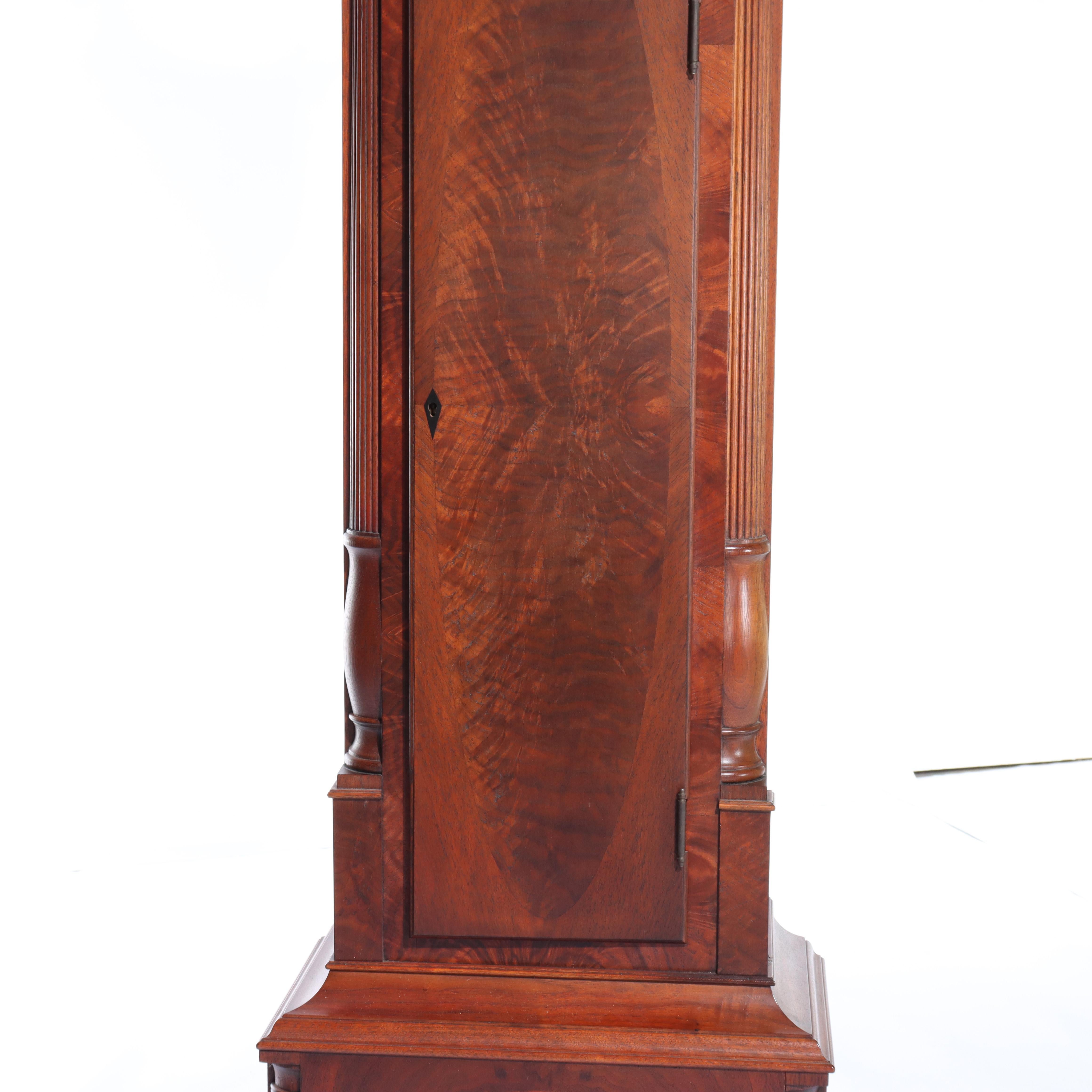 Thos Voight Philadelphia Copy Thomas Jefferson Flame Mahogany Grandfather Clock For Sale 2