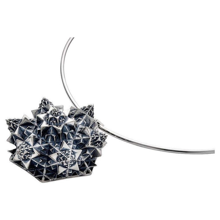 Thoscene Fractal Silver Large Pendant Necklace For Sale at 1stDibs