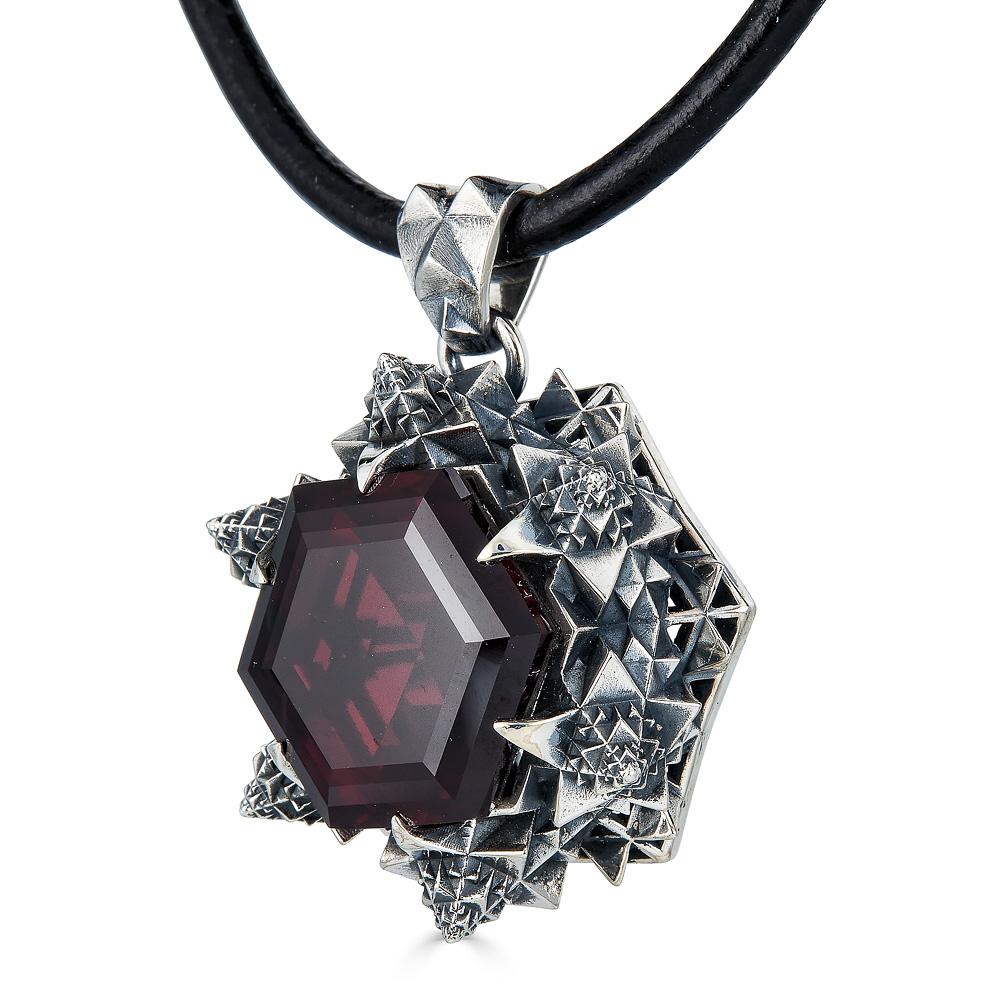 Hexagon Cut Thoscene Garnet and Sterling Silver Love Pendant Necklace