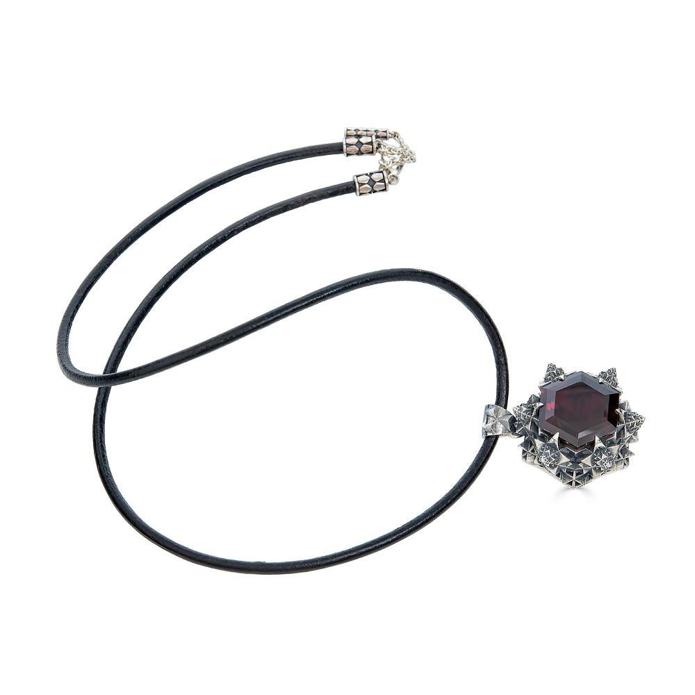 Thoscene Garnet and Sterling Silver Love Pendant Necklace In New Condition In Coral Gables, FL