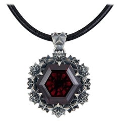 Thoscene Garnet and Sterling Silver Love Pendant Necklace