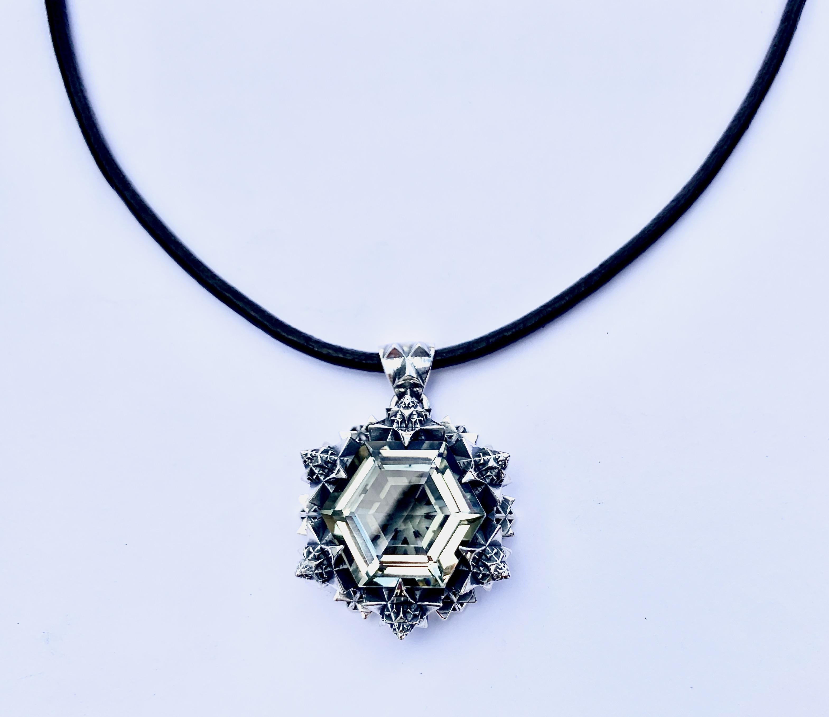 Thoscene Green Amethyst Silver Joy Pendant Necklace For Sale 2