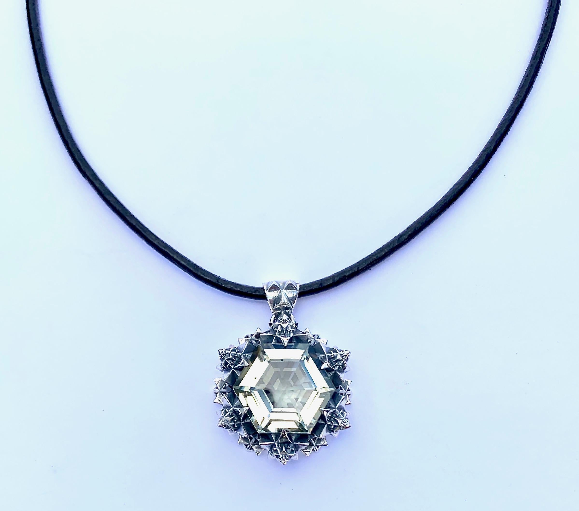 Thoscene Green Amethyst Silver Joy Pendant Necklace For Sale 3