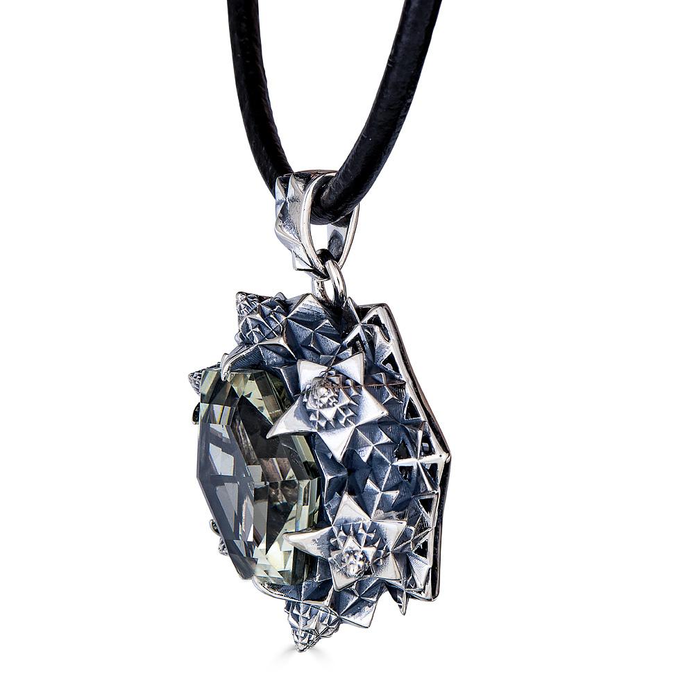 Round Cut Thoscene Green Amethyst Silver Joy Pendant Necklace For Sale