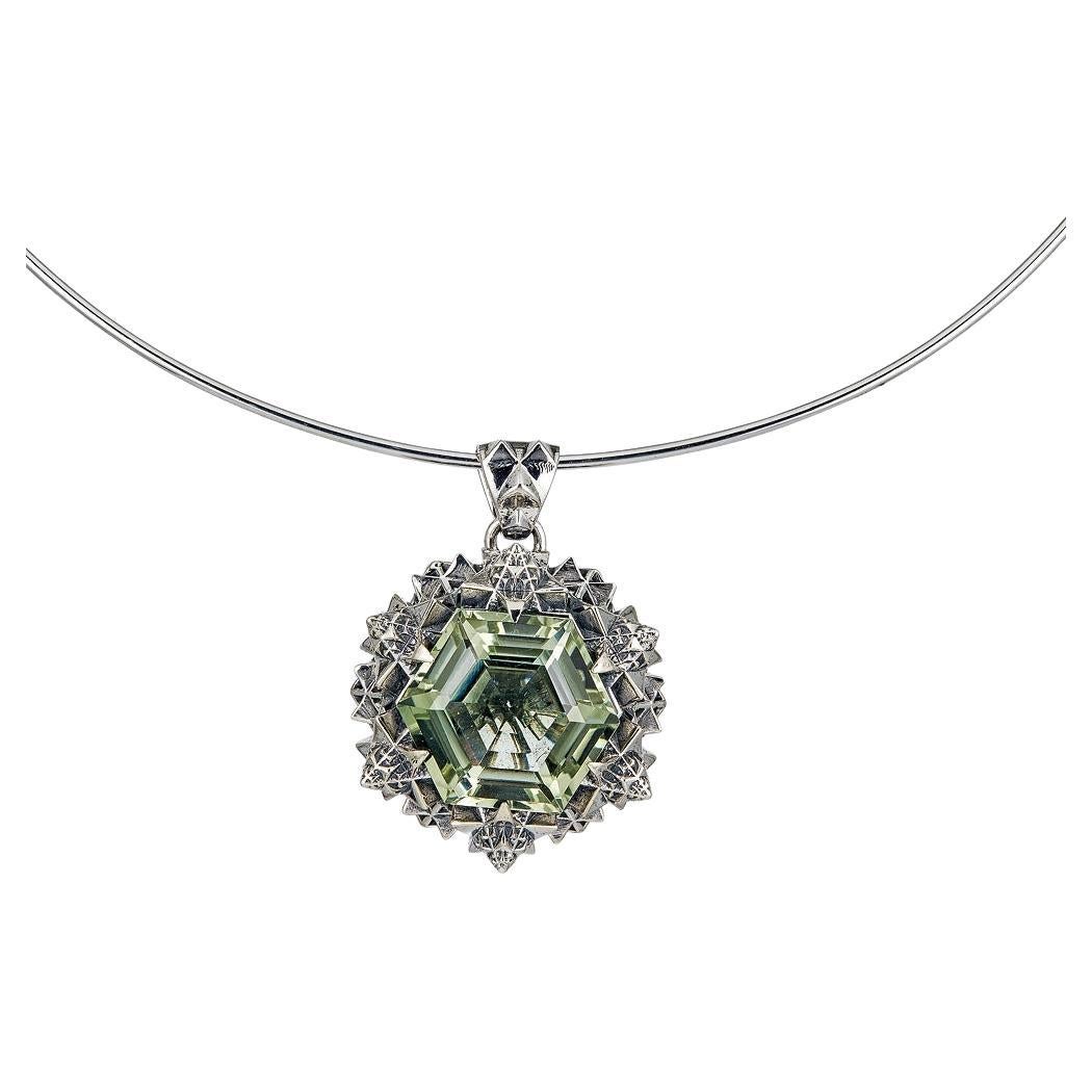 Thoscene Green Amethyst Silver Joy Pendant Necklace For Sale
