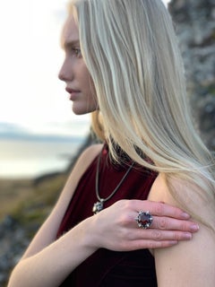 Thoscene Hessonite Garnet Silver Statement Ring