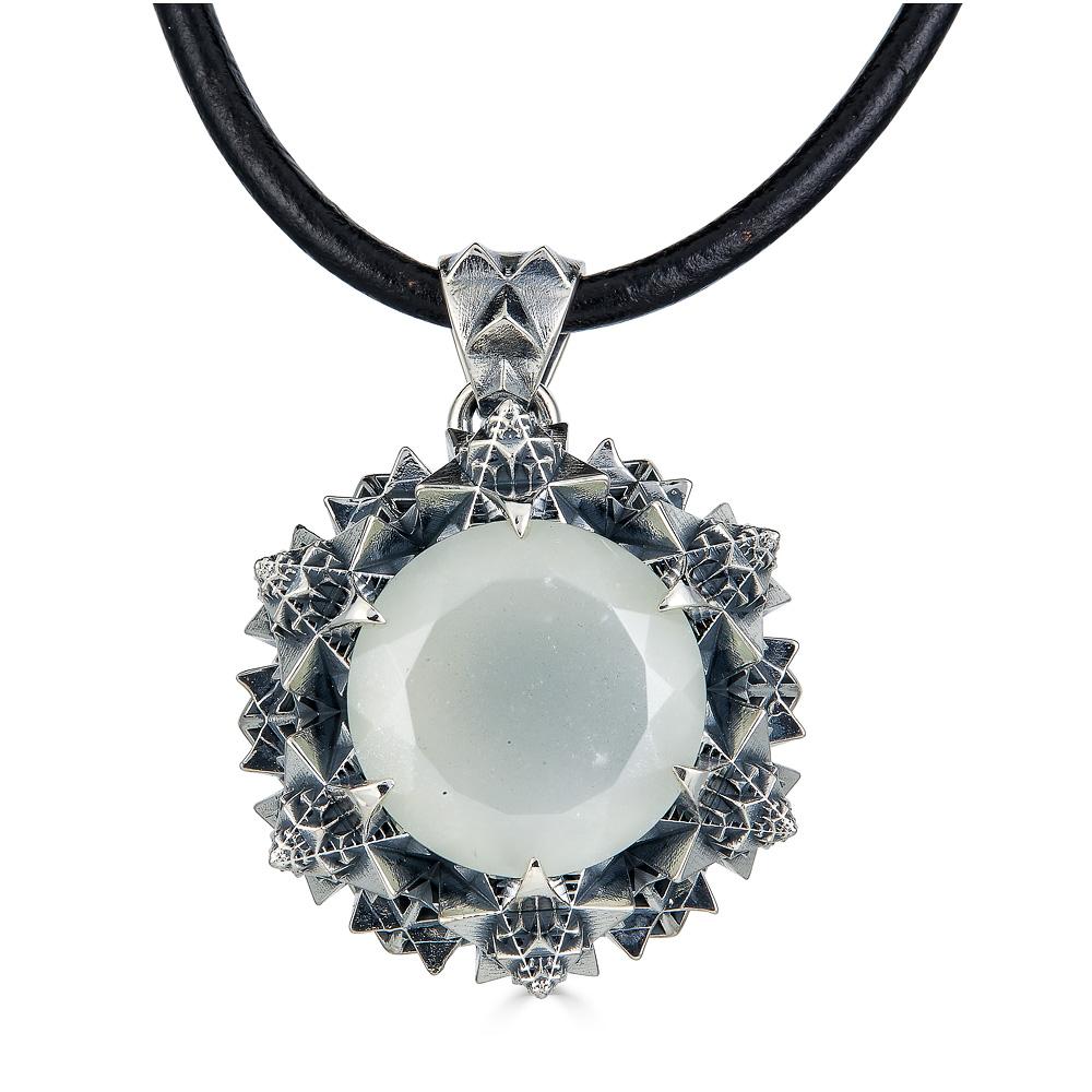 This fractal limited edition Moonstone pendant represents new beginnings in your life.

This Thoscene collection pendant is created in sterling silver with a 15 mm moonstone.

John Brevard applies his background in architecture and multidisciplinary