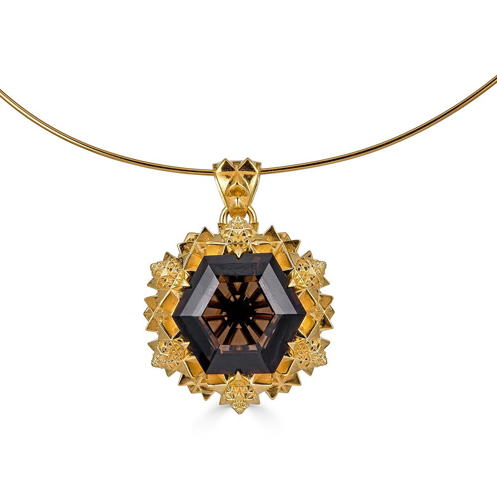 Modern Thoscene Smoky Quartz 18K Gold Necklace For Sale