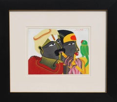 Duet with Parrot, Couples, Acrylic on Canvas by Modern Indian Artist "In Stock"