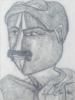 Hombre de Telengana, Carboncillo sobre lienzo por Artista Moderno "En Stock"