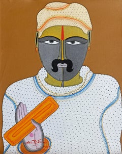 Telengana Man with the Scriptures, Acrylic, Canvas by Thota Vaikuntam-En Stock