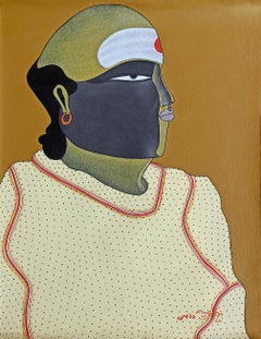 Telengana Pandit, acrylique sur toile de l'artiste moderne Thota Vaikuntam « en stock »