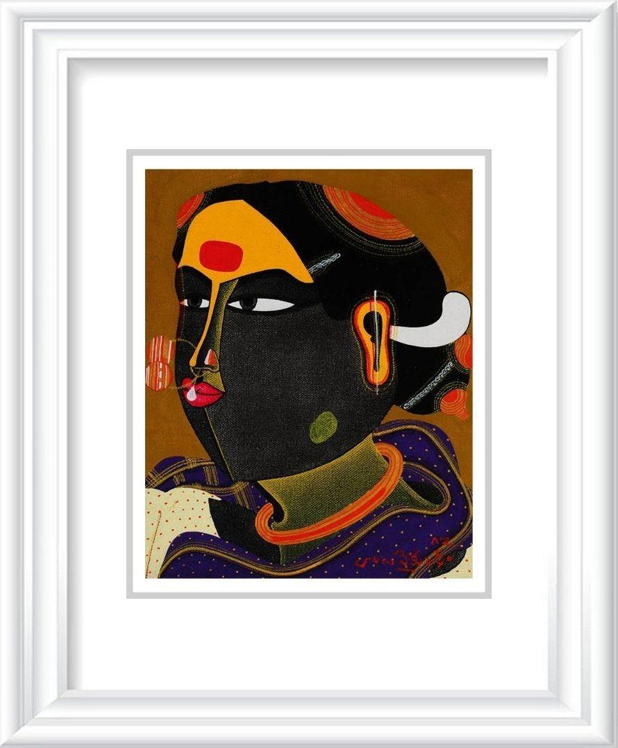 Telengana Woman, Acrylic on Canvas by Modern Indian Artist “In Stock” - Painting by Thota Vaikuntam