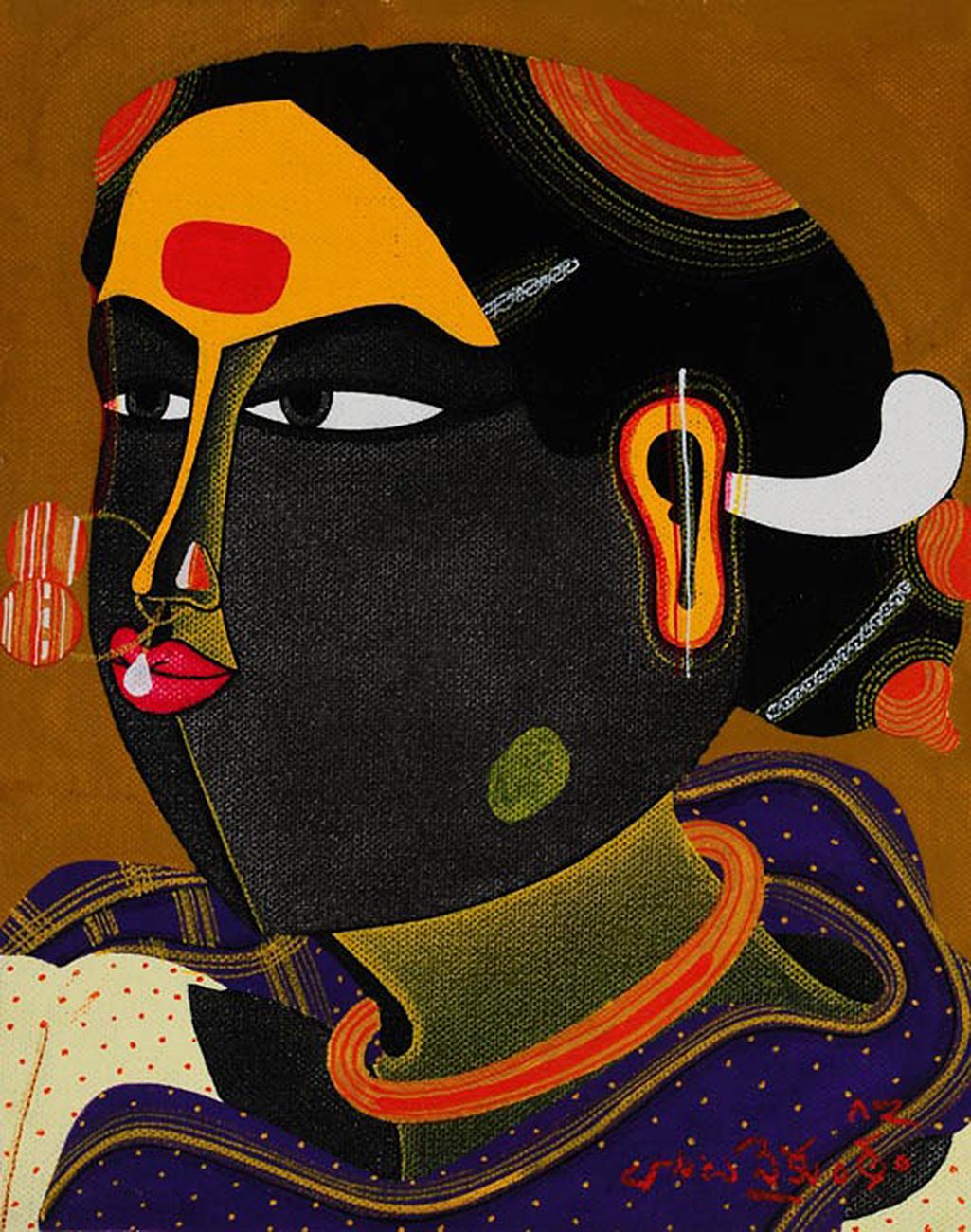 Thota Vaikuntam Figurative Painting - Telengana Woman, Acrylic on Canvas by Modern Indian Artist “In Stock”