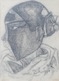 Mujer Telengana, Carboncillo sobre Lienzo por Artista Moderno "En Stock"