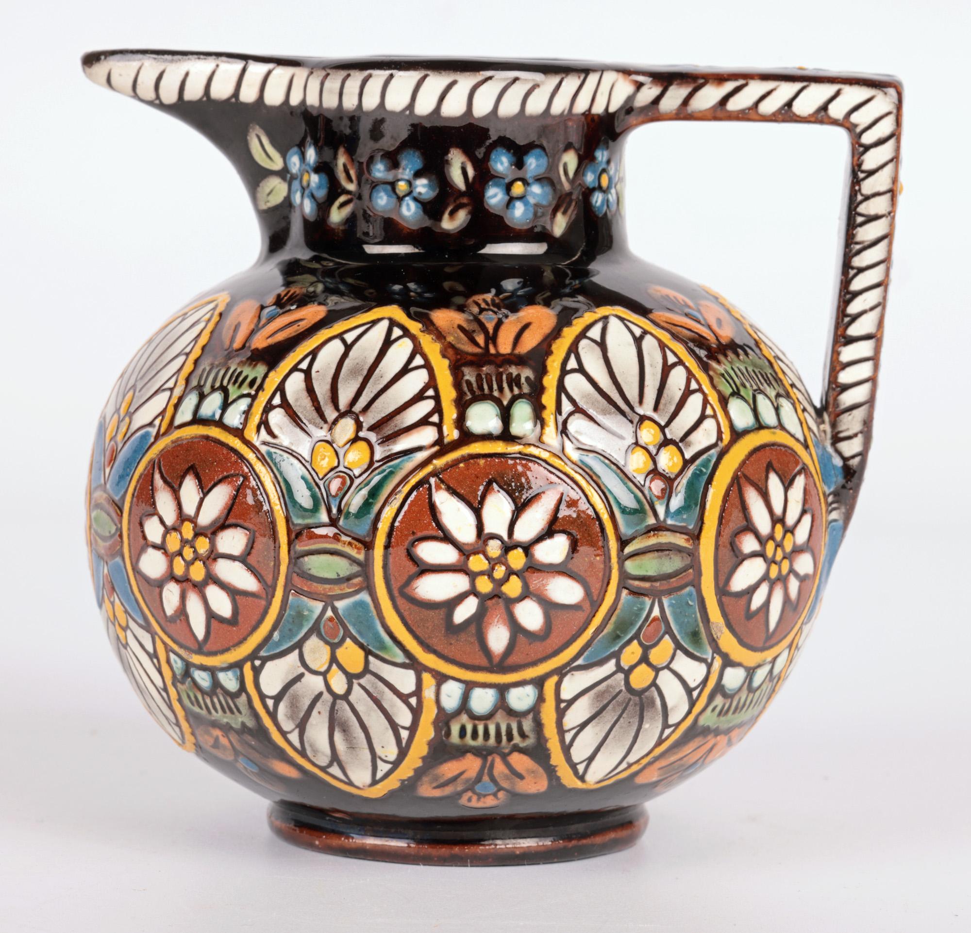 Thoune Swiss Majolika Floral Pattern Musee Ceramique Jug  For Sale 4