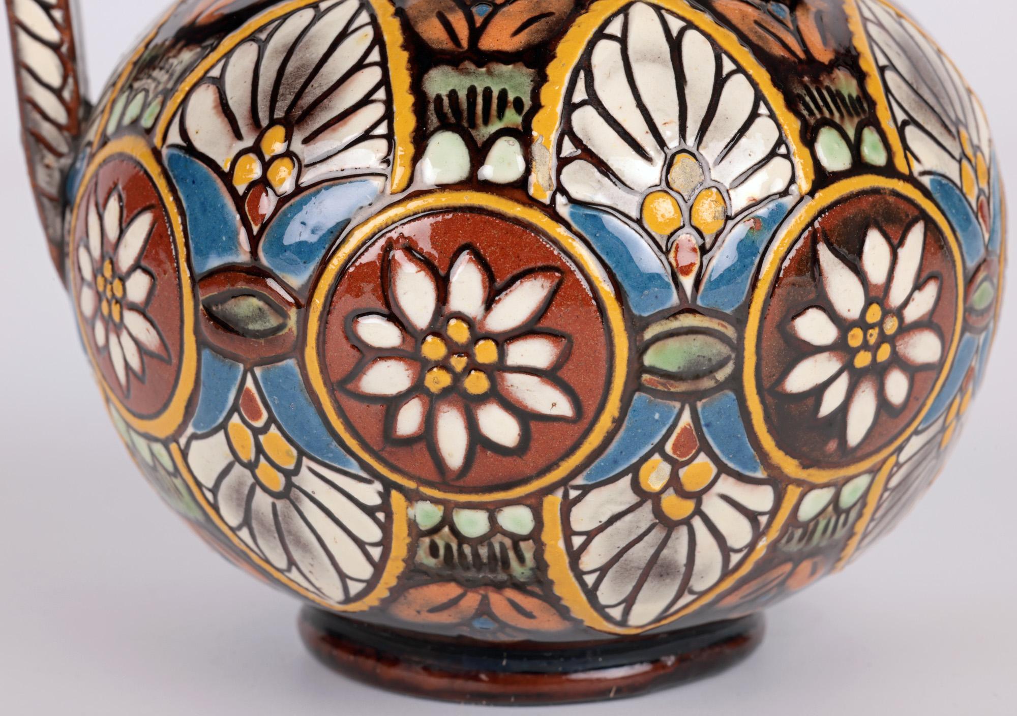 Glazed Thoune Swiss Majolika Floral Pattern Musee Ceramique Jug  For Sale
