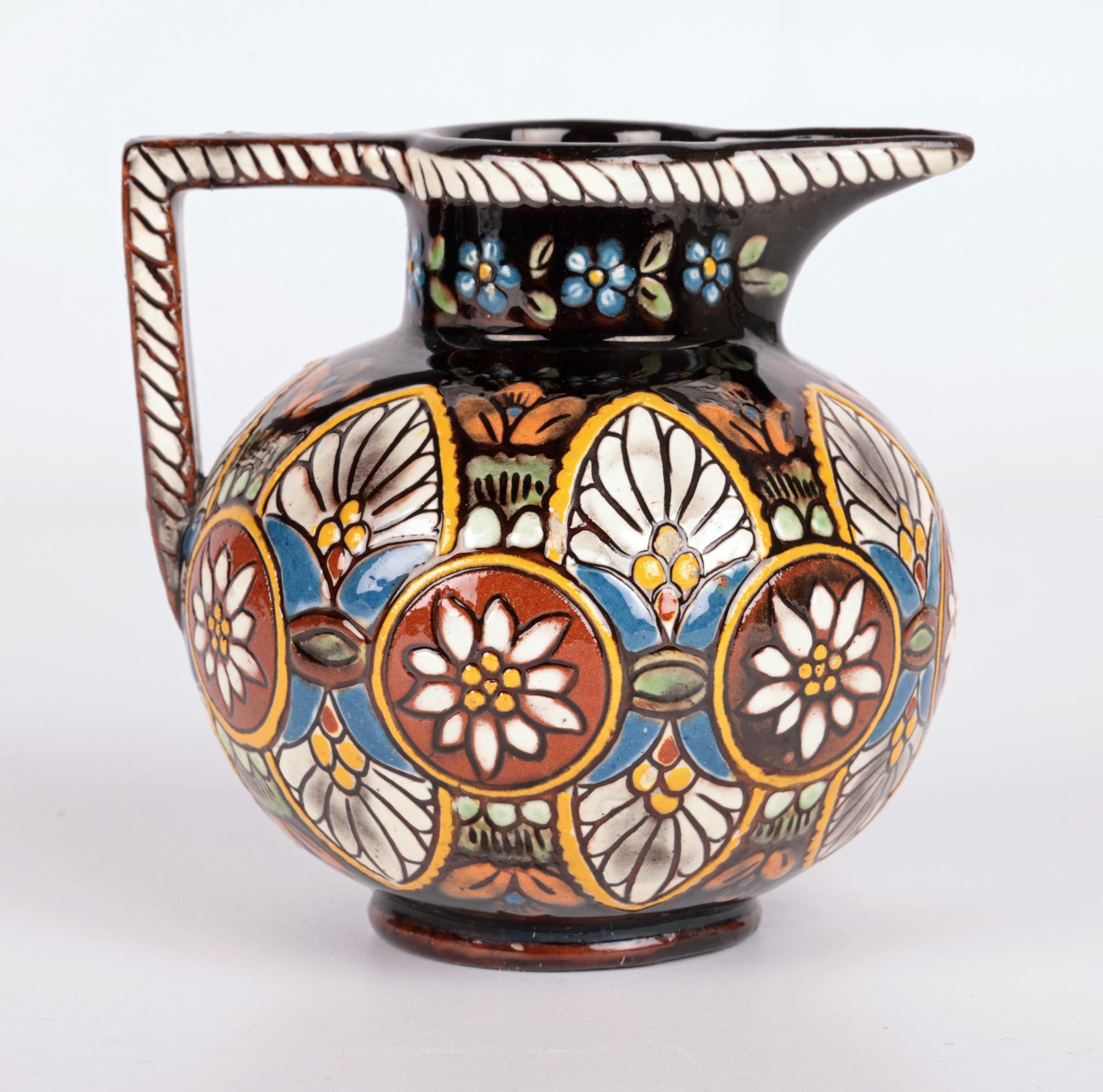 19th Century Thoune Swiss Majolika Floral Pattern Musee Ceramique Jug  For Sale