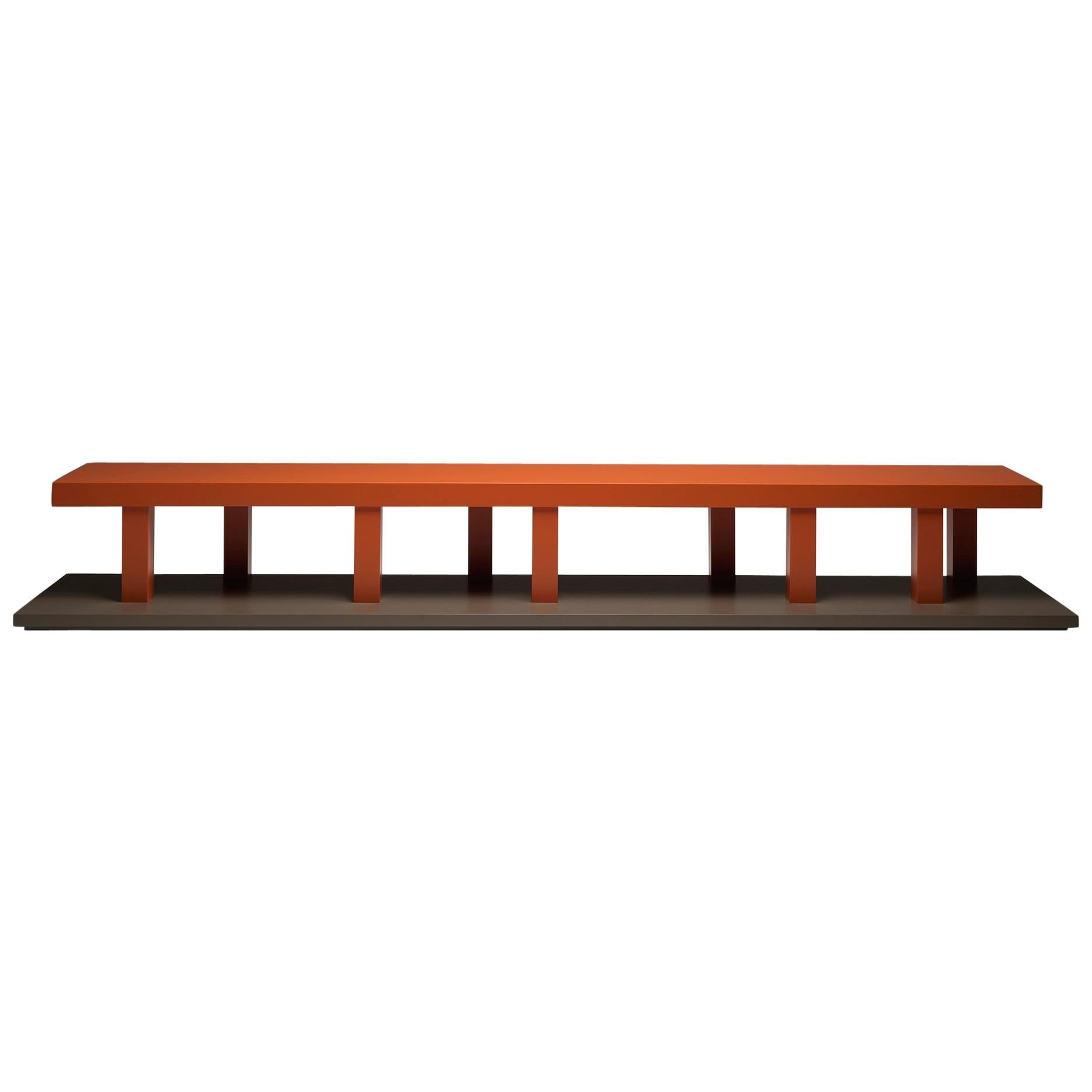 Thousand Legs Large Colored Wooden Bench Designed by Aldo Cibic For Sale