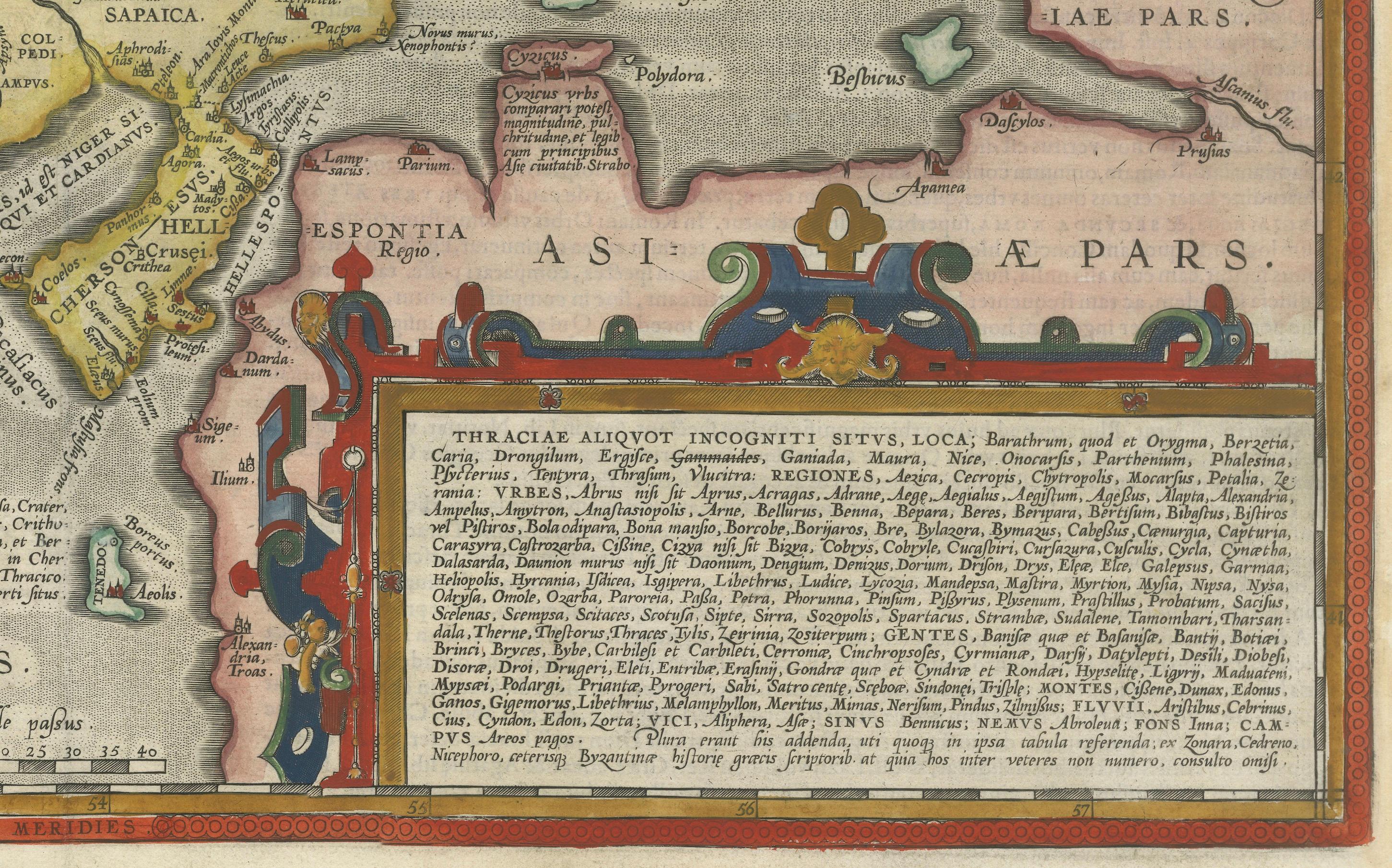 Début du XVIIe siècle Thraciae Veteris Typus - Carte Ortelius de 1618 de l'ancienne Thrace avec couleurs à la main en vente